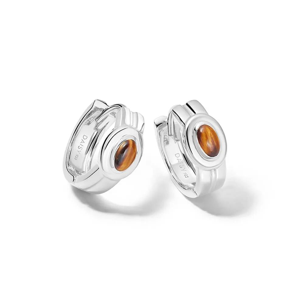 Gemstone Huggie Hoop Earrings Sterling Silver