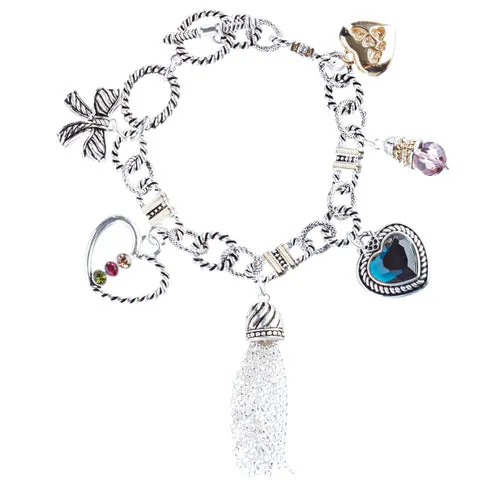 Heart Bow Charm Crystal Gem Toggle Link Bracelet Multi