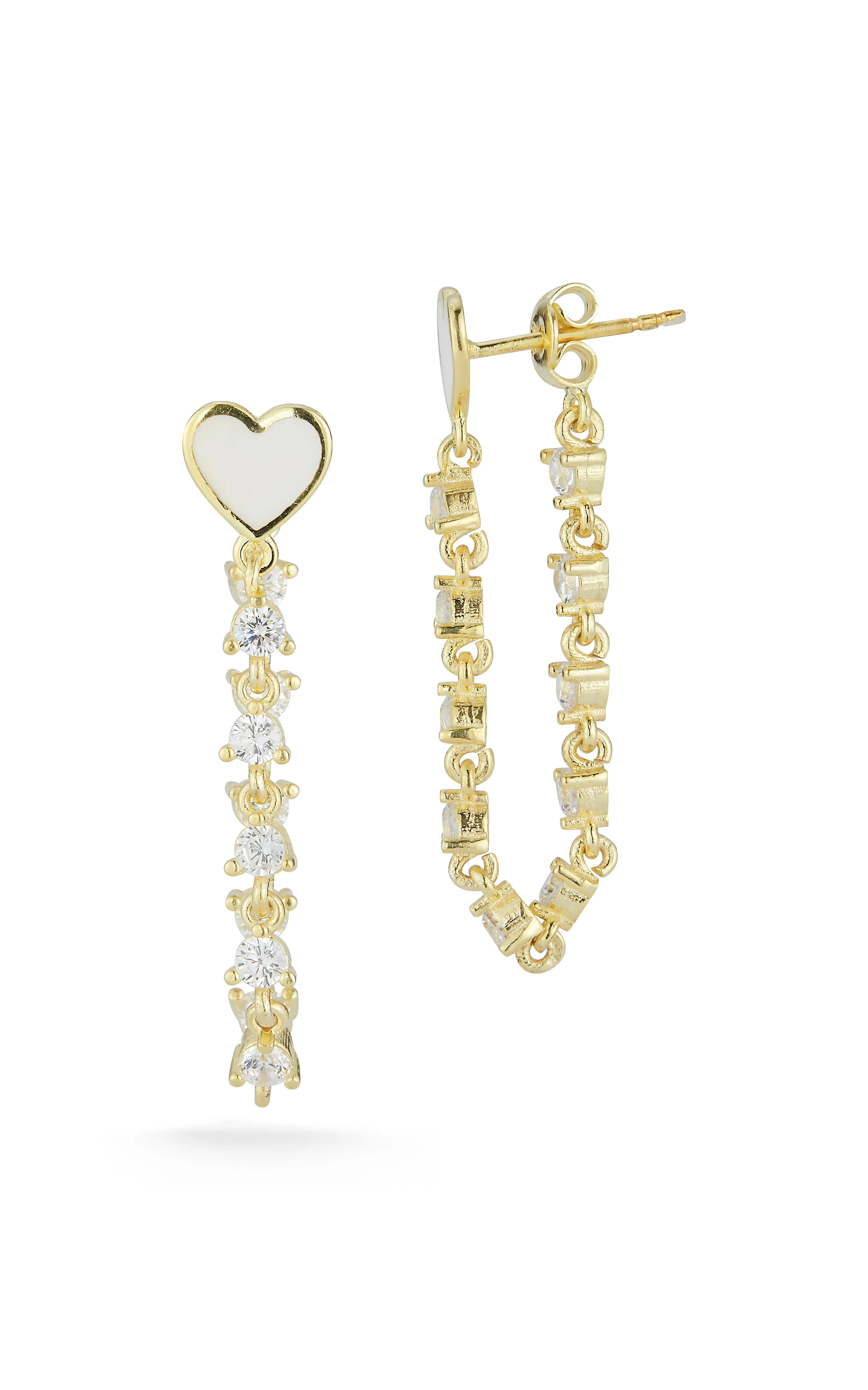 Heart Chain Link Drop Stud Earring