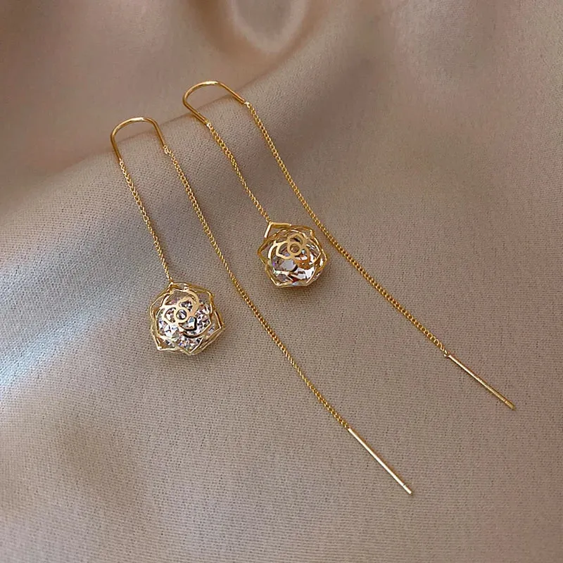 Lady Glams Long Wire Tassel Thread Chain - Pendants Drop Earrings - Women's Straight Hanging Earings Jewelry