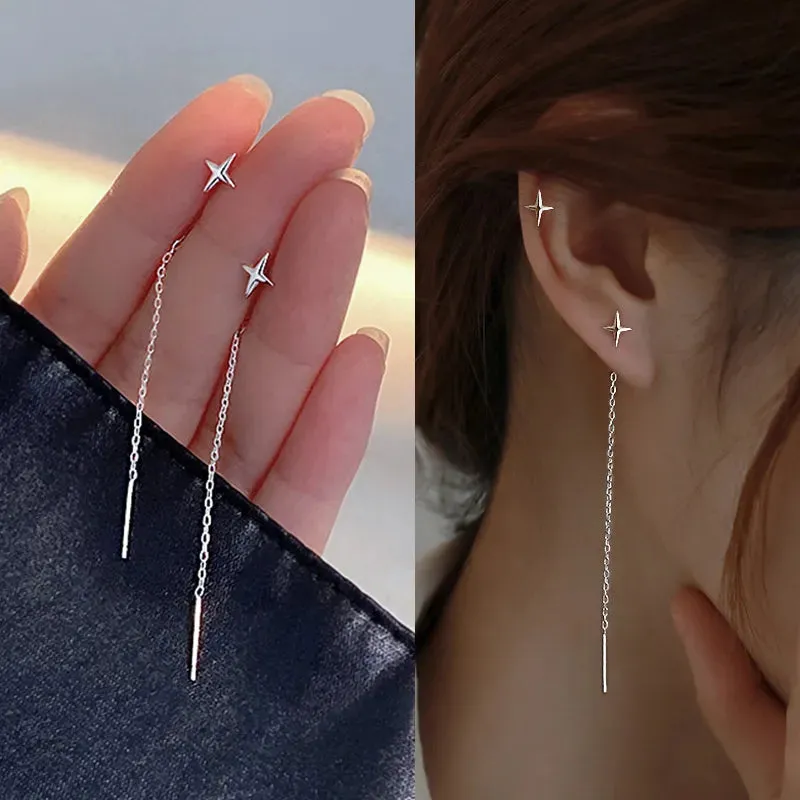 Lady Glams Long Wire Tassel Thread Chain - Pendants Drop Earrings - Women's Straight Hanging Earings Jewelry