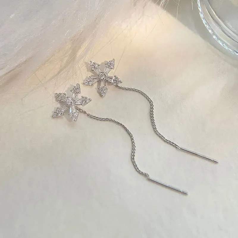 Lady Glams Long Wire Tassel Thread Chain - Pendants Drop Earrings - Women's Straight Hanging Earings Jewelry