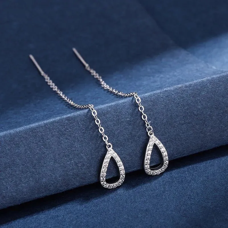 Lady Glams Long Wire Tassel Thread Chain - Pendants Drop Earrings - Women's Straight Hanging Earings Jewelry