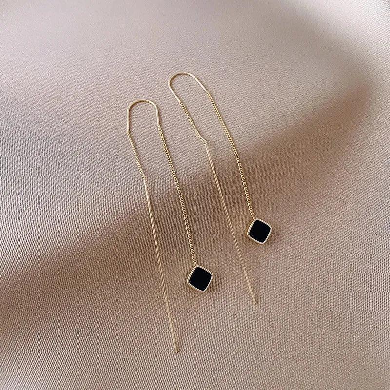 Lady Glams Long Wire Tassel Thread Chain - Pendants Drop Earrings - Women's Straight Hanging Earings Jewelry