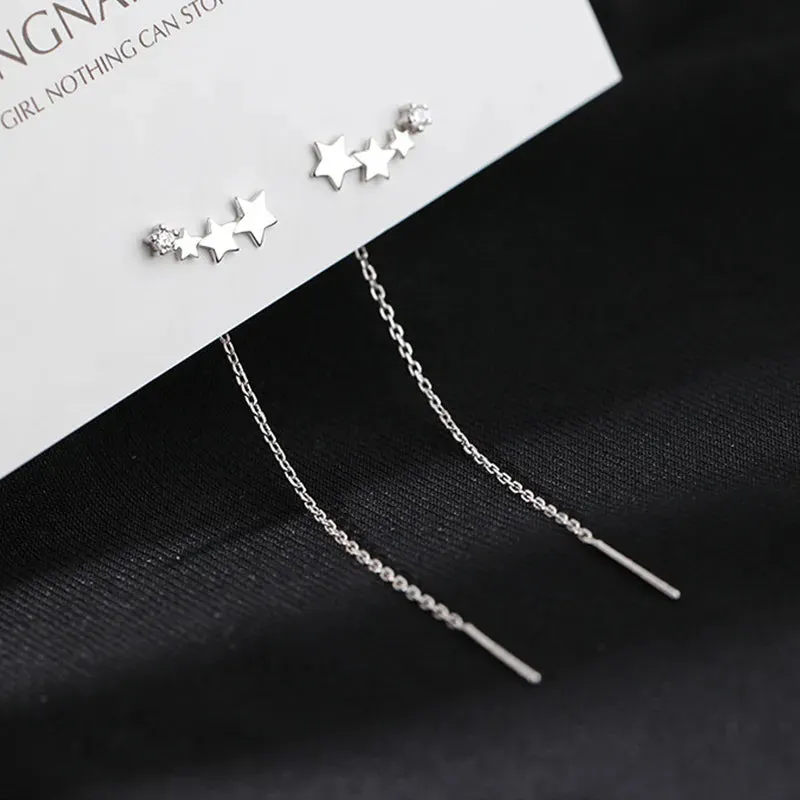 Lady Glams Long Wire Tassel Thread Chain - Pendants Drop Earrings - Women's Straight Hanging Earings Jewelry