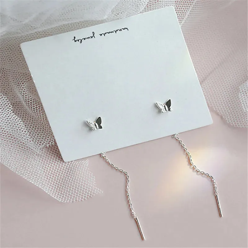 Lady Glams Long Wire Tassel Thread Chain - Pendants Drop Earrings - Women's Straight Hanging Earings Jewelry