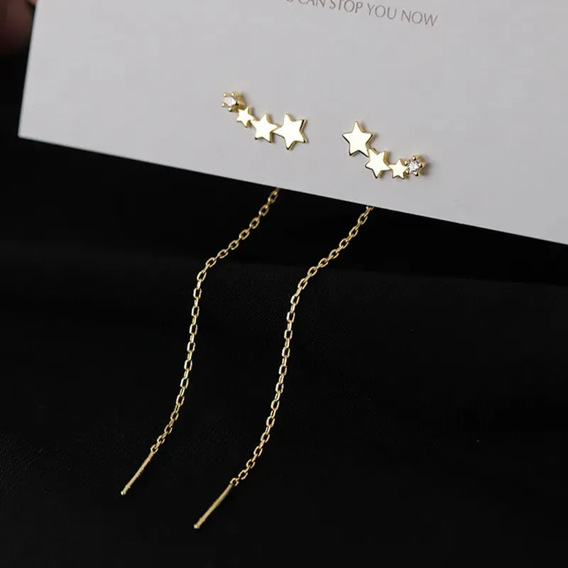 Lady Glams Long Wire Tassel Thread Chain - Pendants Drop Earrings - Women's Straight Hanging Earings Jewelry