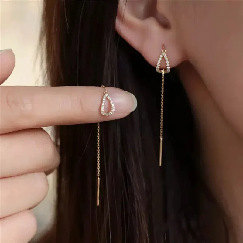 Lady Glams Long Wire Tassel Thread Chain - Pendants Drop Earrings - Women's Straight Hanging Earings Jewelry