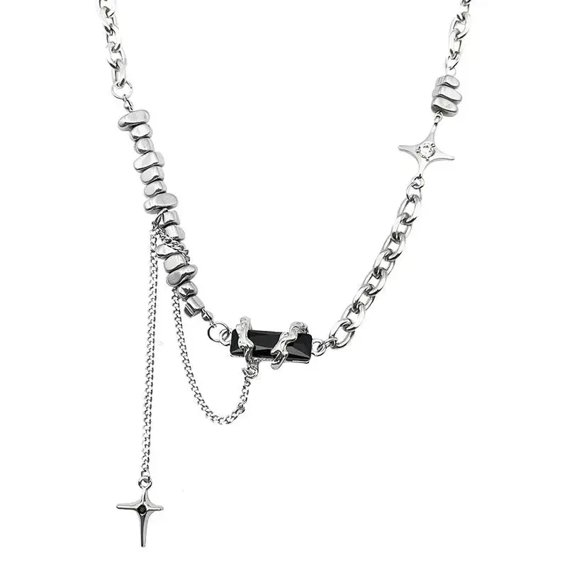 LOVCIA Black Square Block Cross Necklace for Women