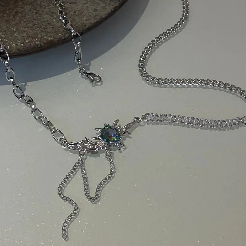 LOVCIA Fringed Colorful Crystals Zircon Necklace for Women