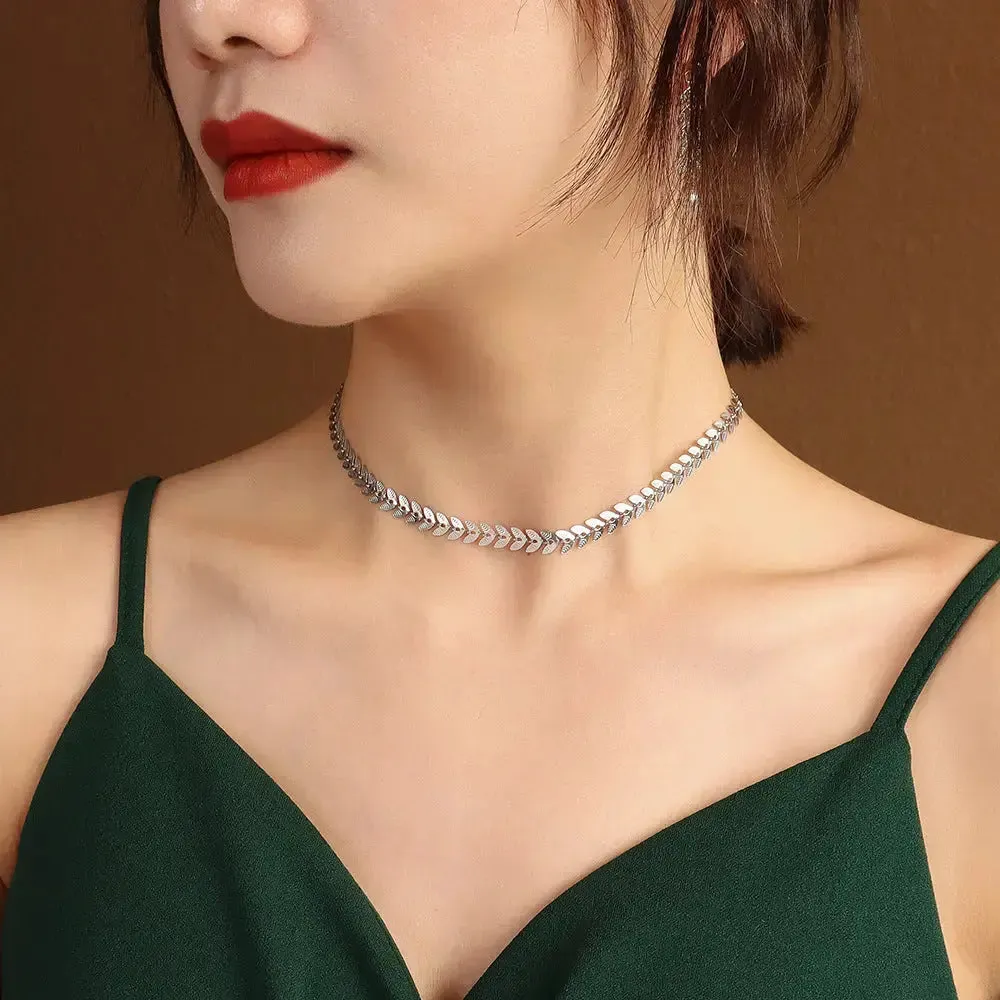 LOVCIA Wheat Leaves Phoenix Tail Necklace Pearl Earrings Jewelry, Titanium Steel Plated 18K Gold Color Protection