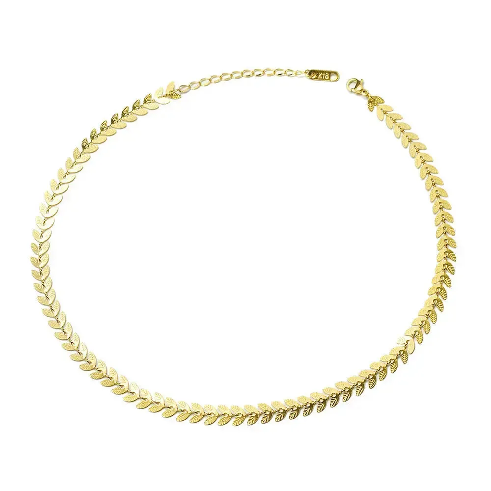 LOVCIA Wheat Leaves Phoenix Tail Necklace Pearl Earrings Jewelry, Titanium Steel Plated 18K Gold Color Protection