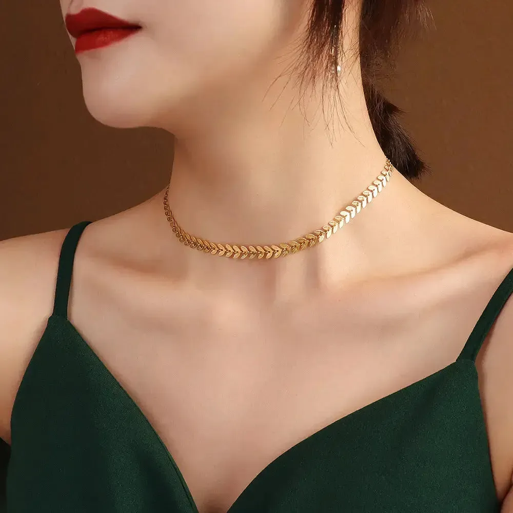LOVCIA Wheat Leaves Phoenix Tail Necklace Pearl Earrings Jewelry, Titanium Steel Plated 18K Gold Color Protection