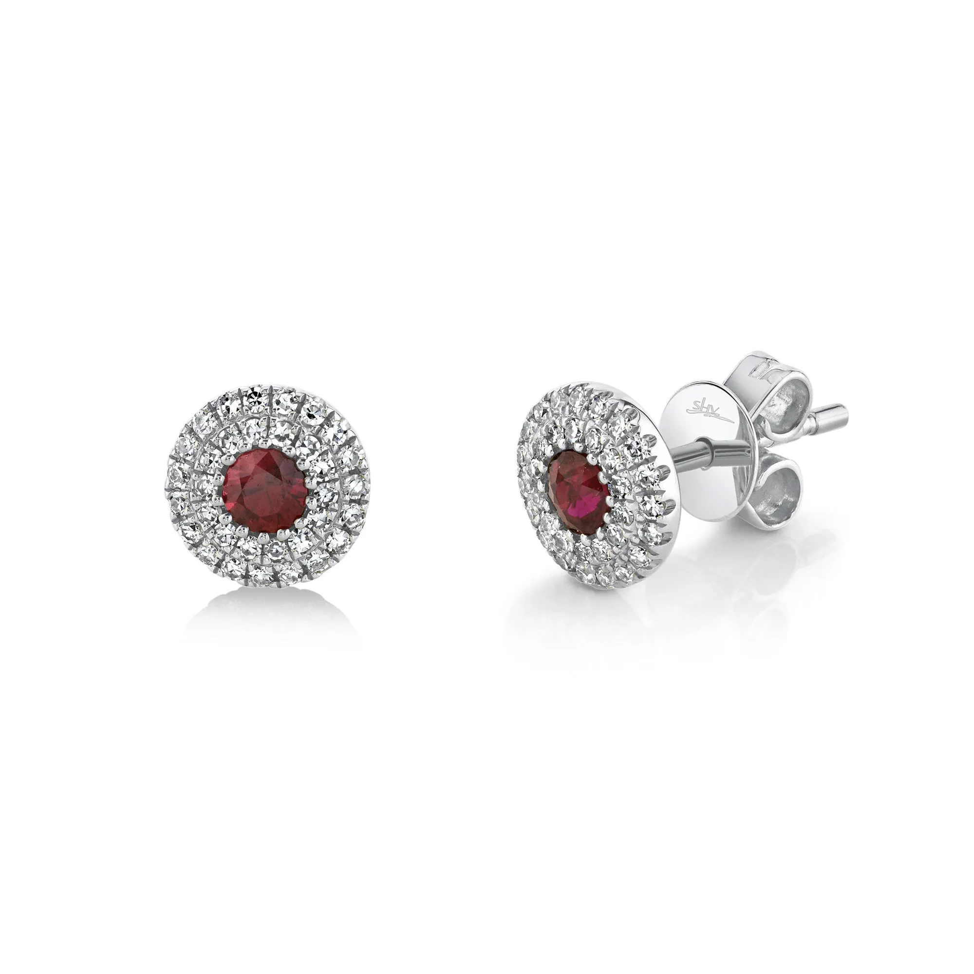 Mini Ruby & Diamond Halo Studs