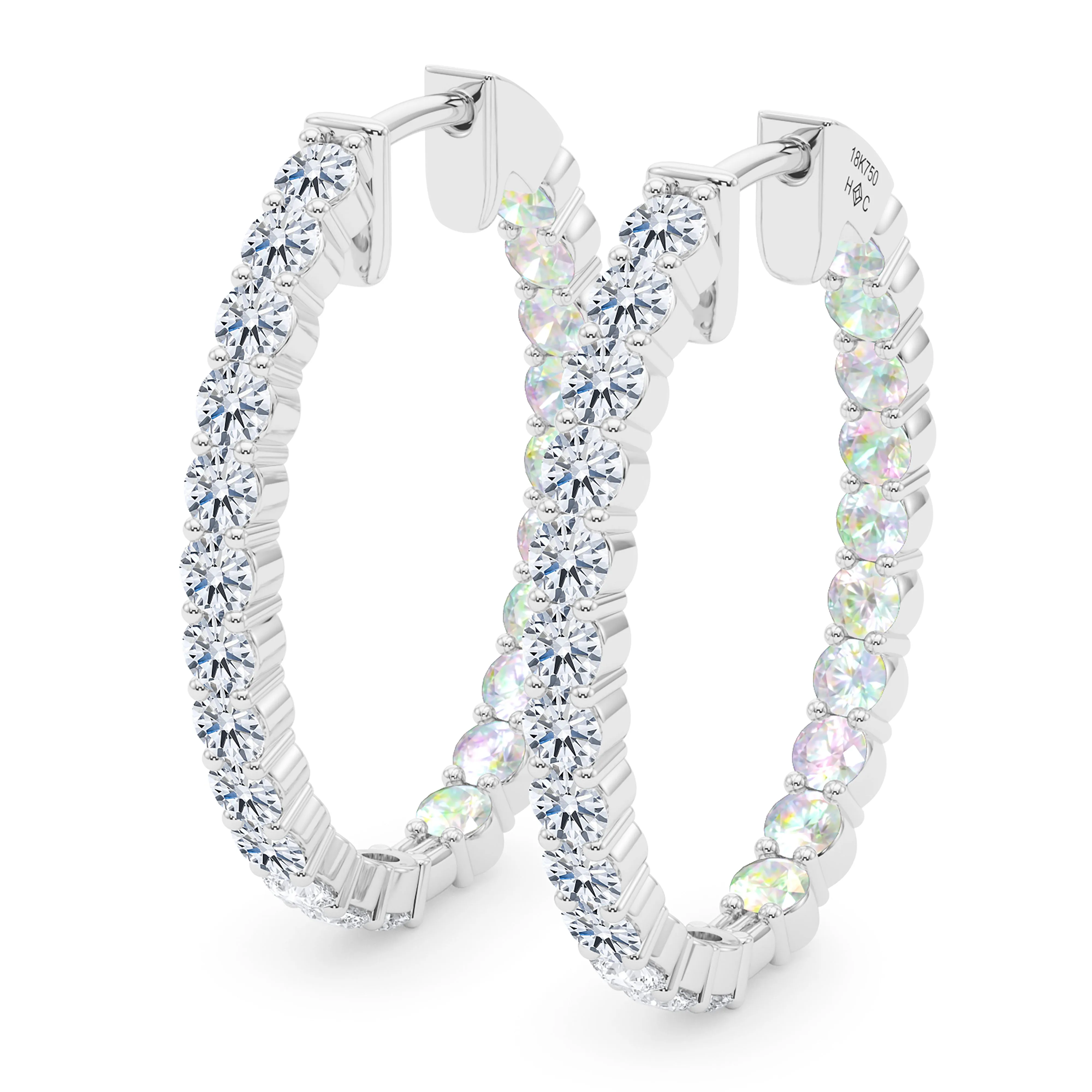 Oval Shape Diamond & Birthstone Inside Out Hoops