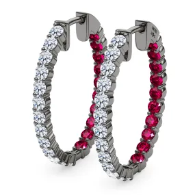Oval Shape Diamond & Birthstone Inside Out Hoops