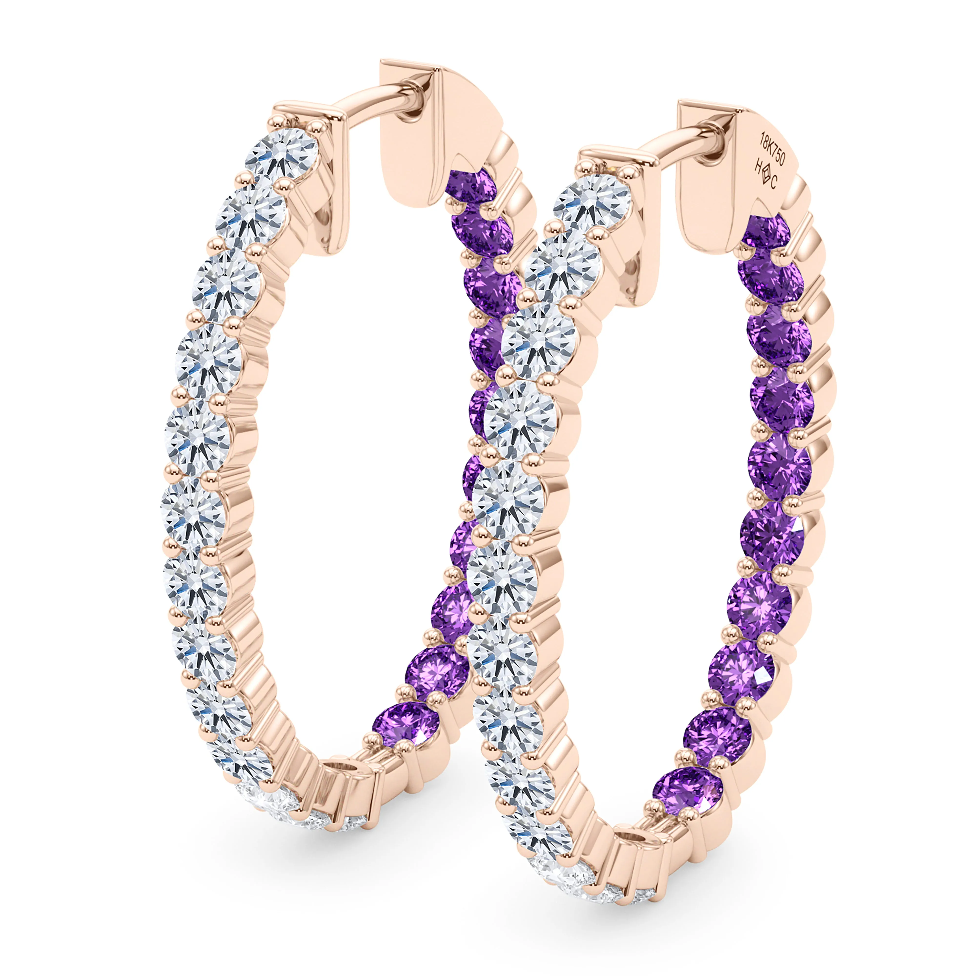 Oval Shape Diamond & Birthstone Inside Out Hoops