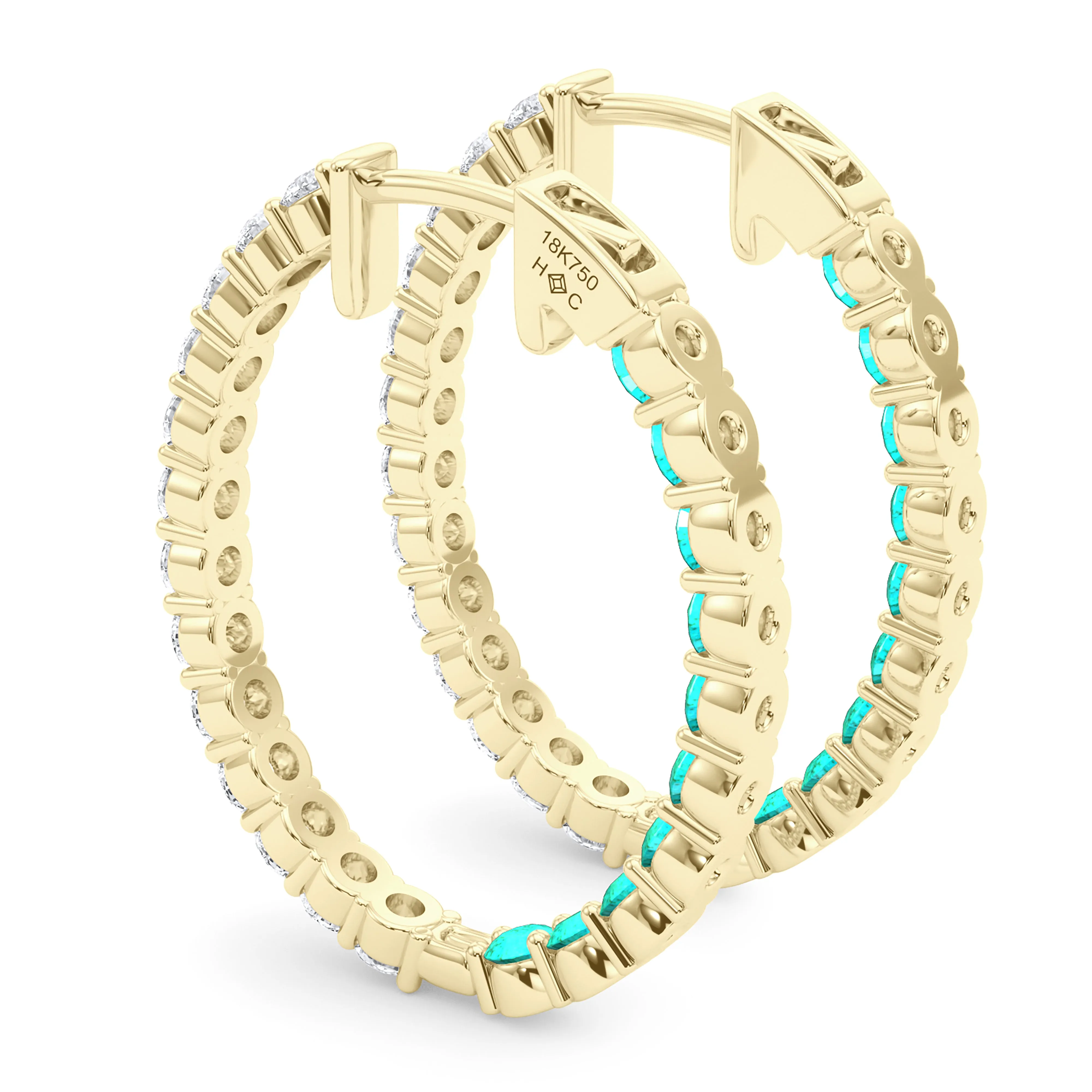 Oval Shape Diamond & Birthstone Inside Out Hoops