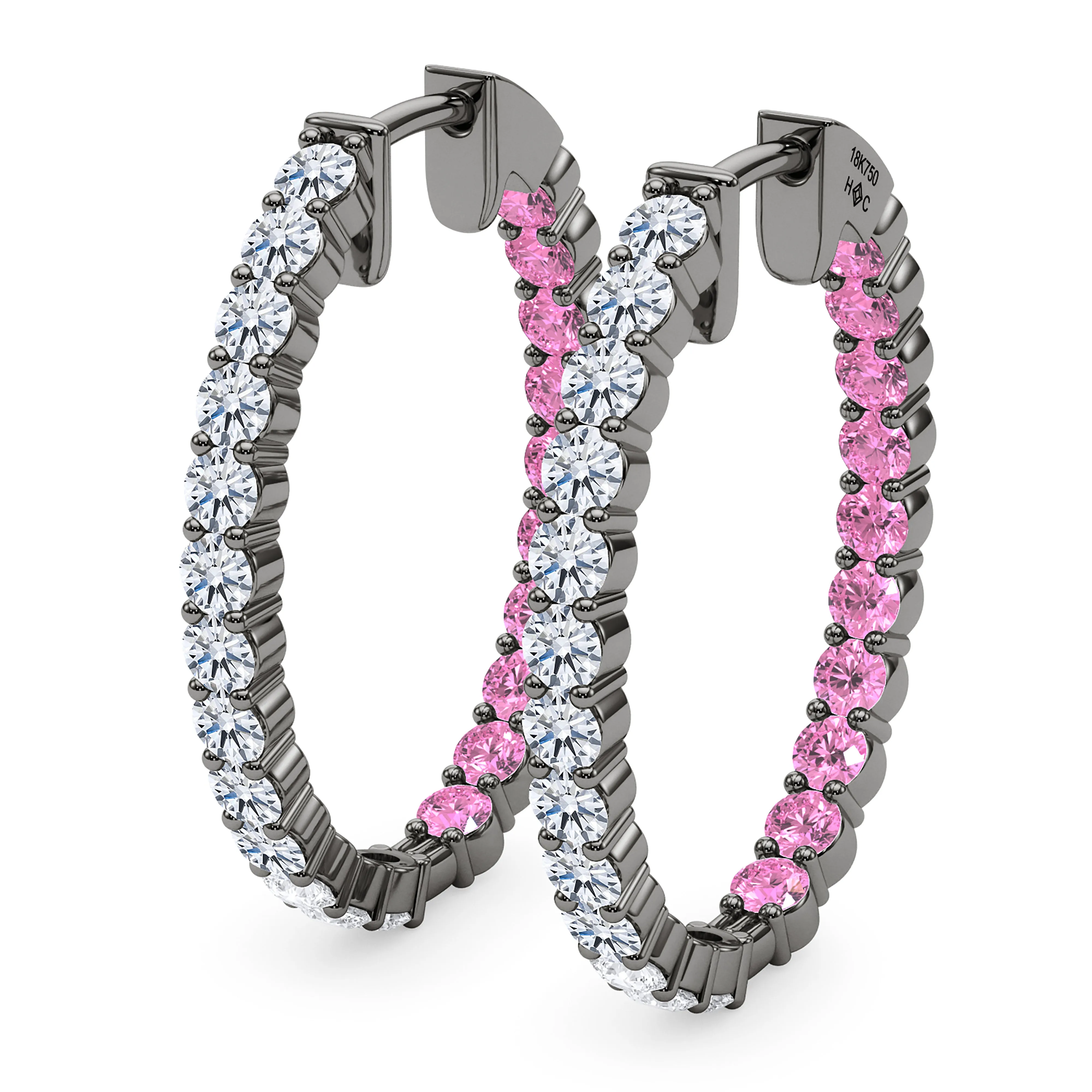 Oval Shape Diamond & Birthstone Inside Out Hoops