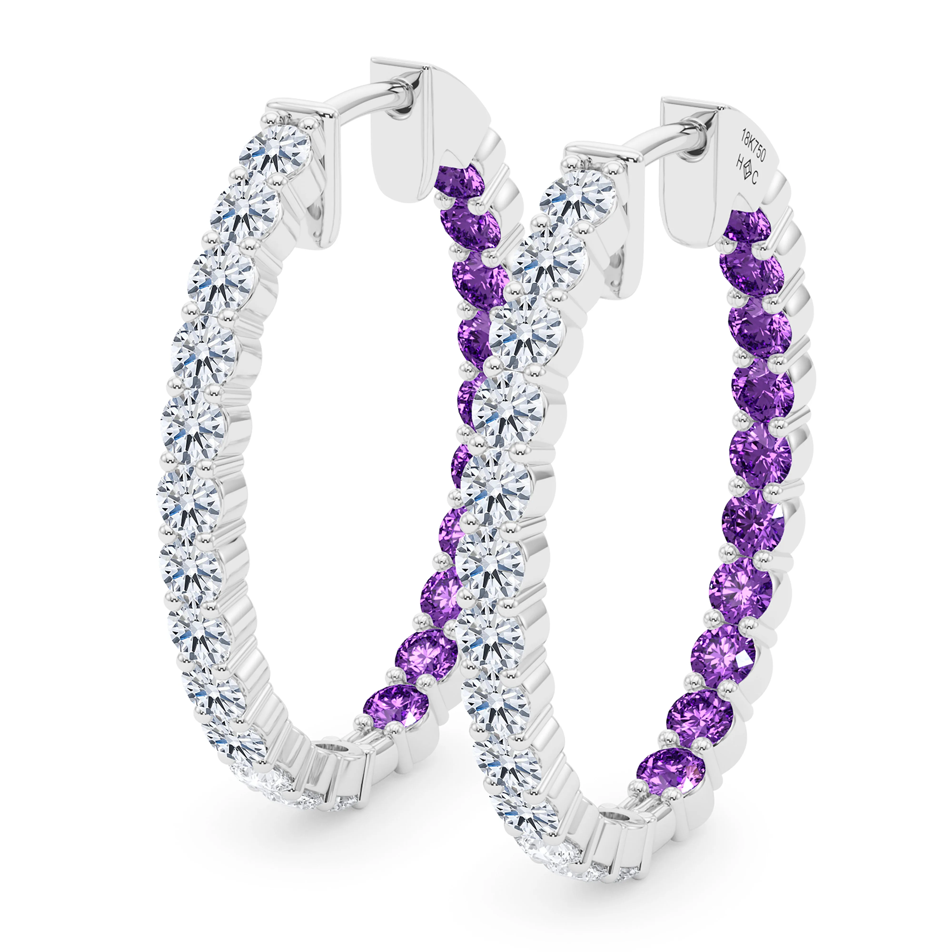 Oval Shape Diamond & Birthstone Inside Out Hoops