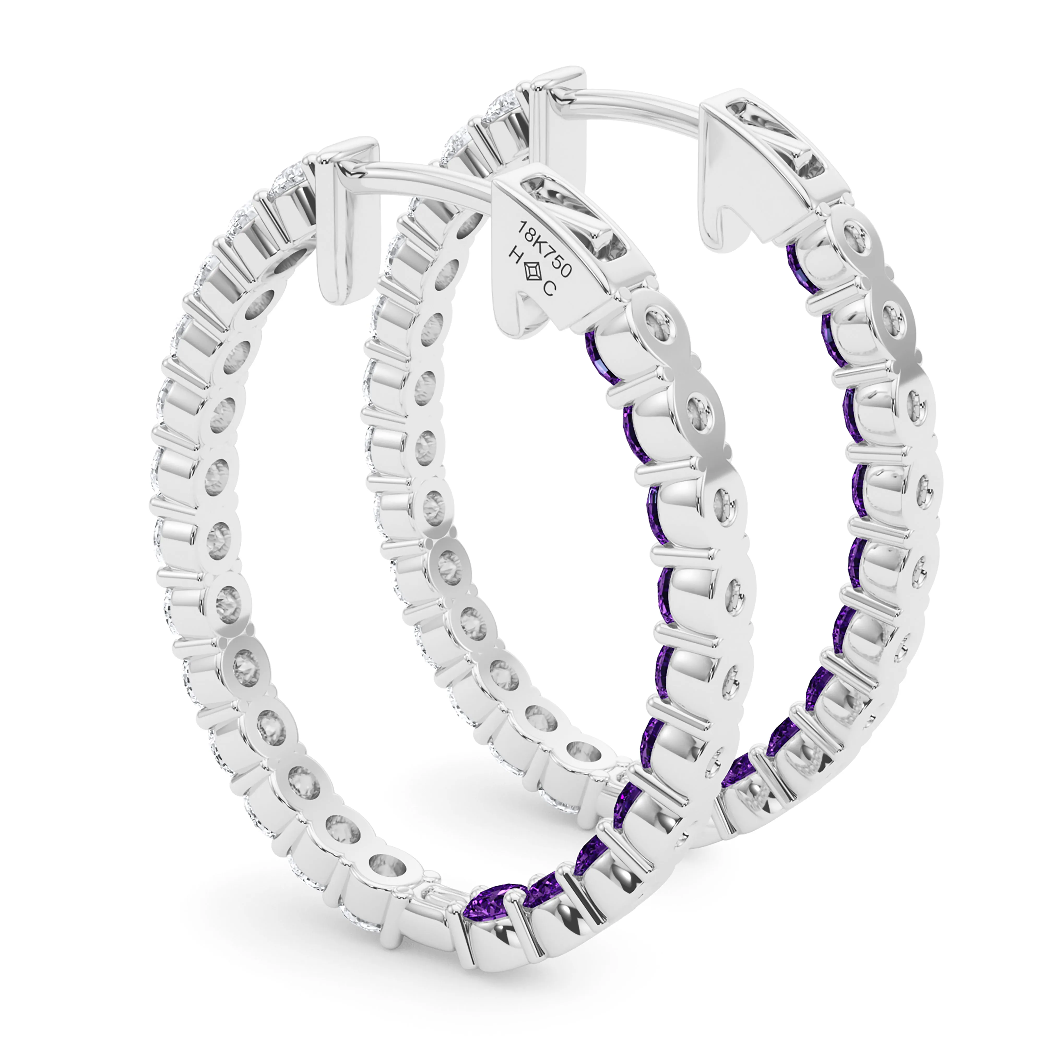 Oval Shape Diamond & Birthstone Inside Out Hoops