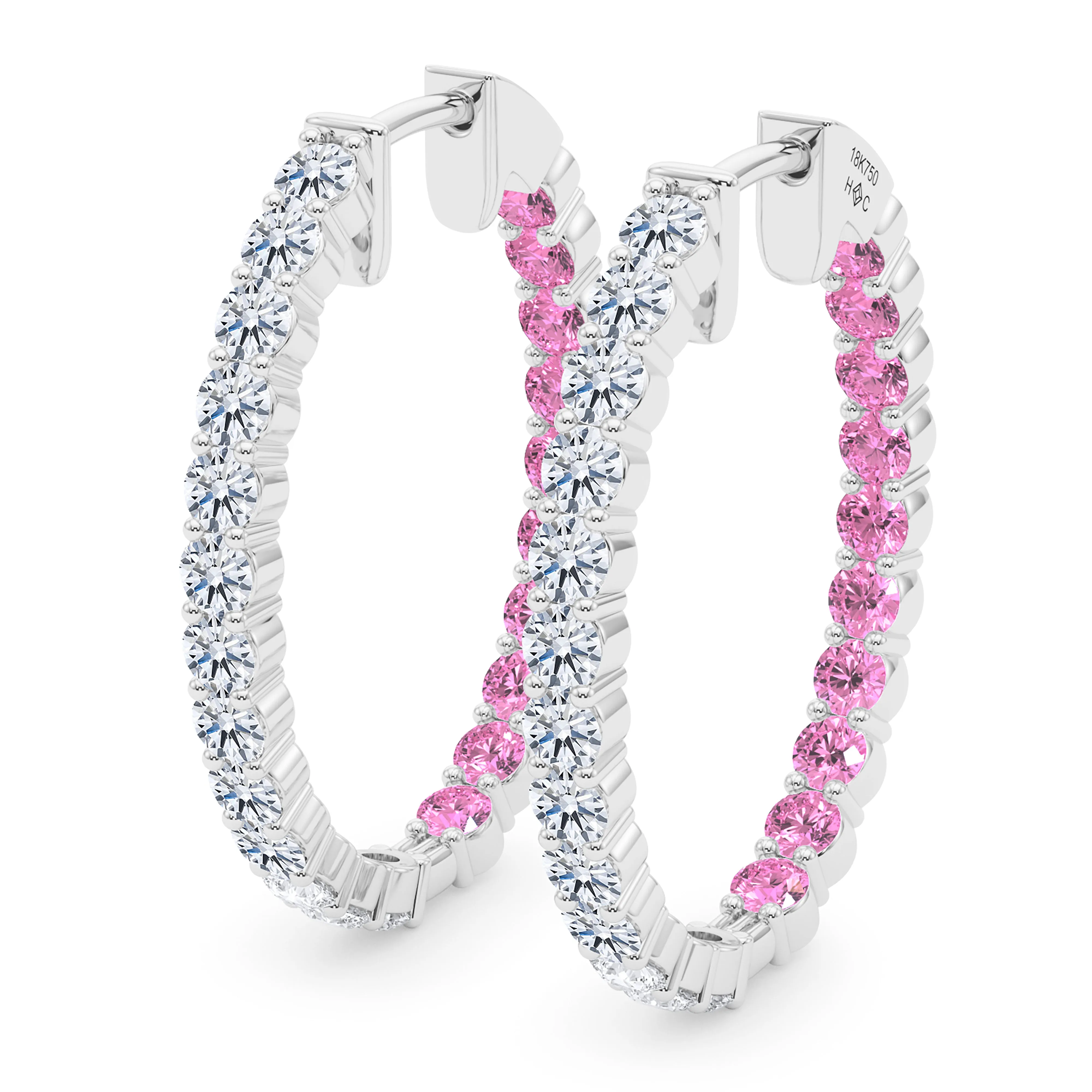 Oval Shape Diamond & Birthstone Inside Out Hoops