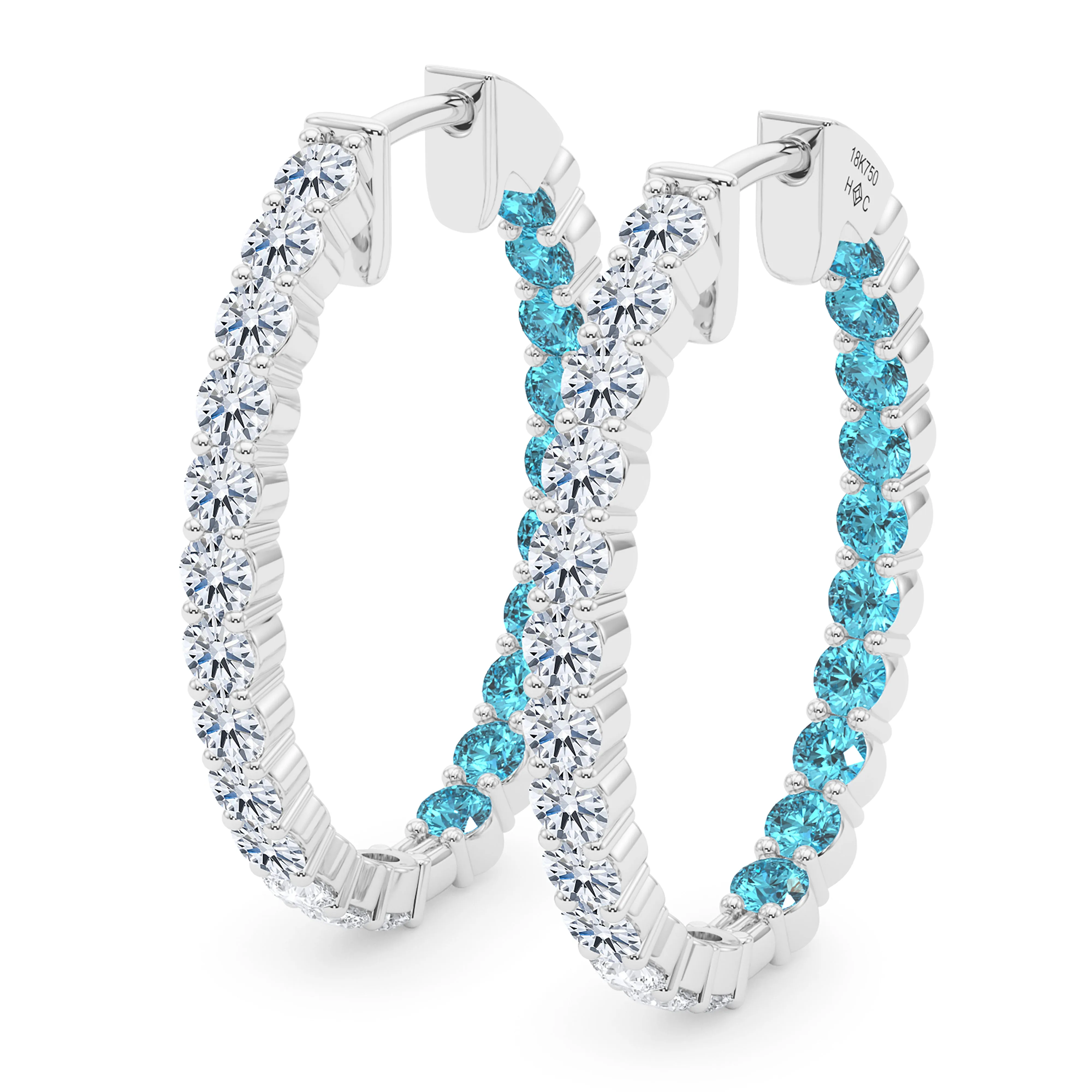 Oval Shape Diamond & Birthstone Inside Out Hoops