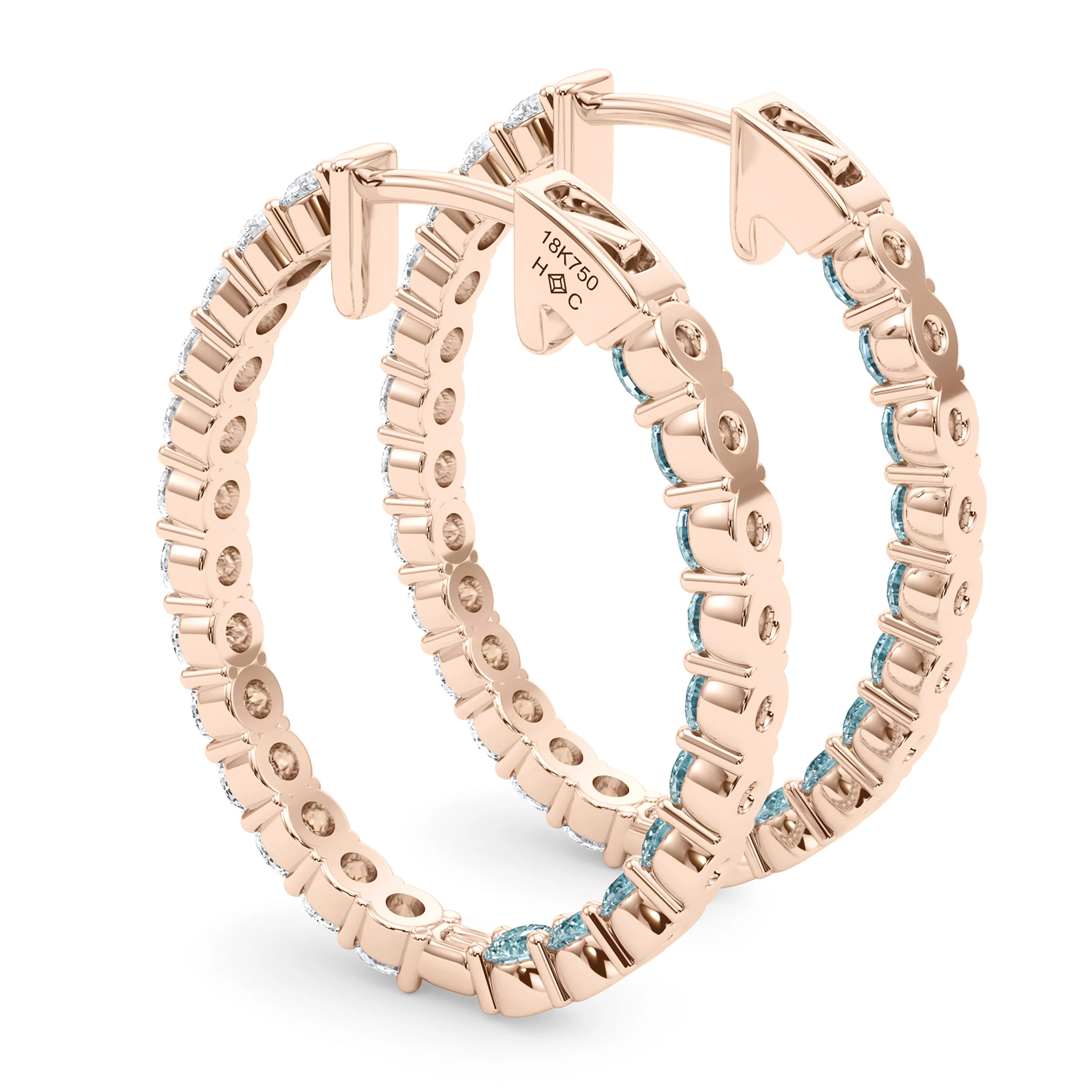 Oval Shape Diamond & Birthstone Inside Out Hoops