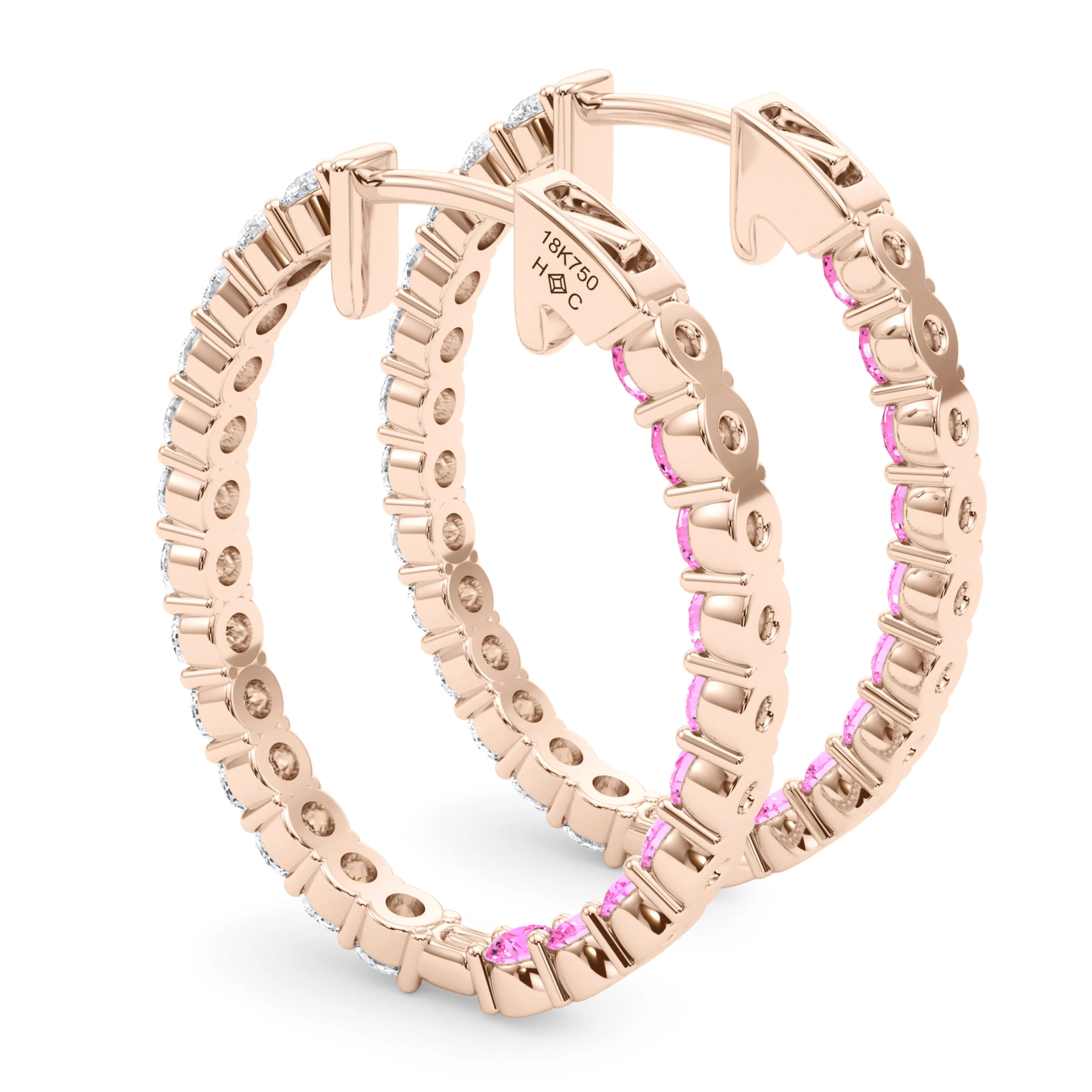 Oval Shape Diamond & Birthstone Inside Out Hoops