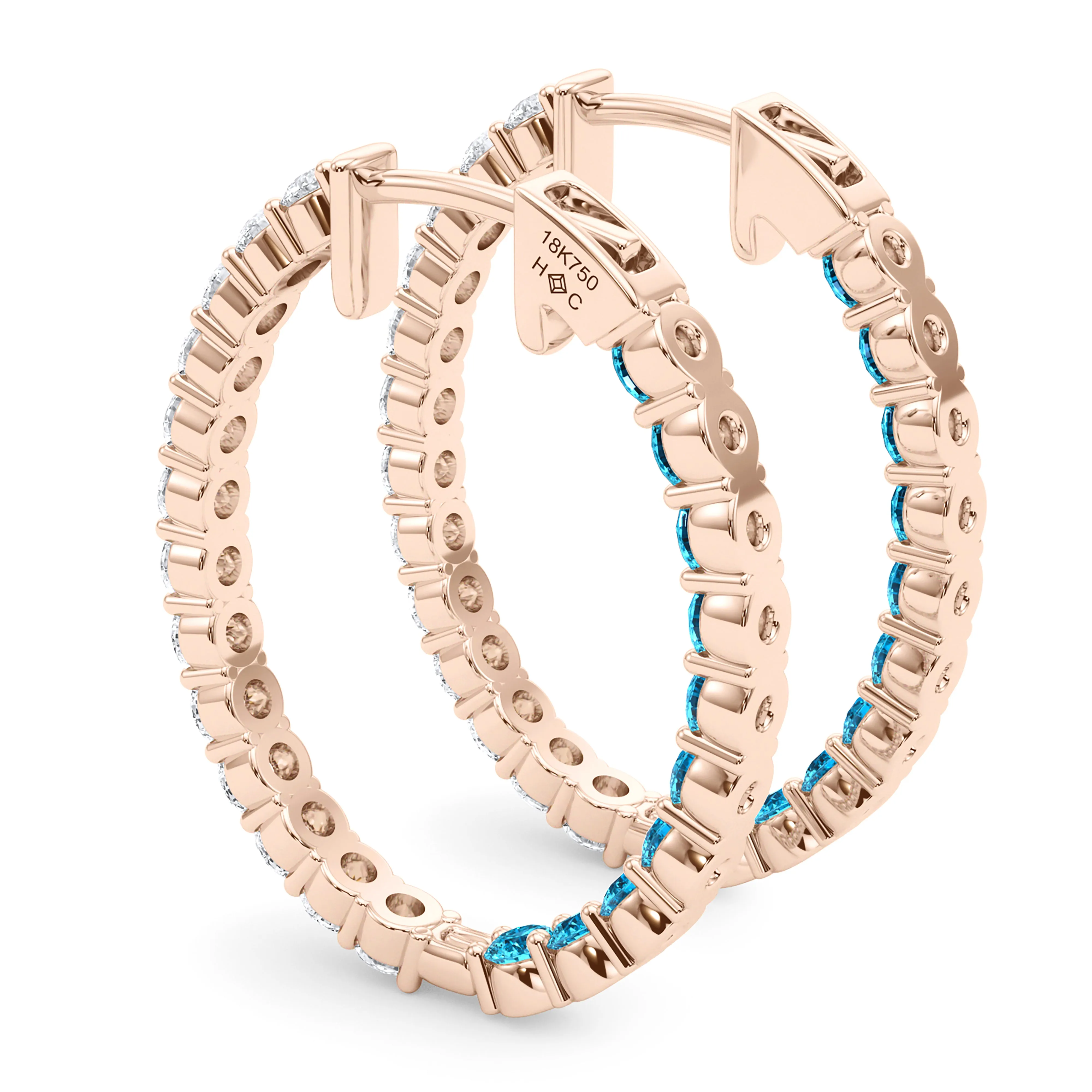 Oval Shape Diamond & Birthstone Inside Out Hoops