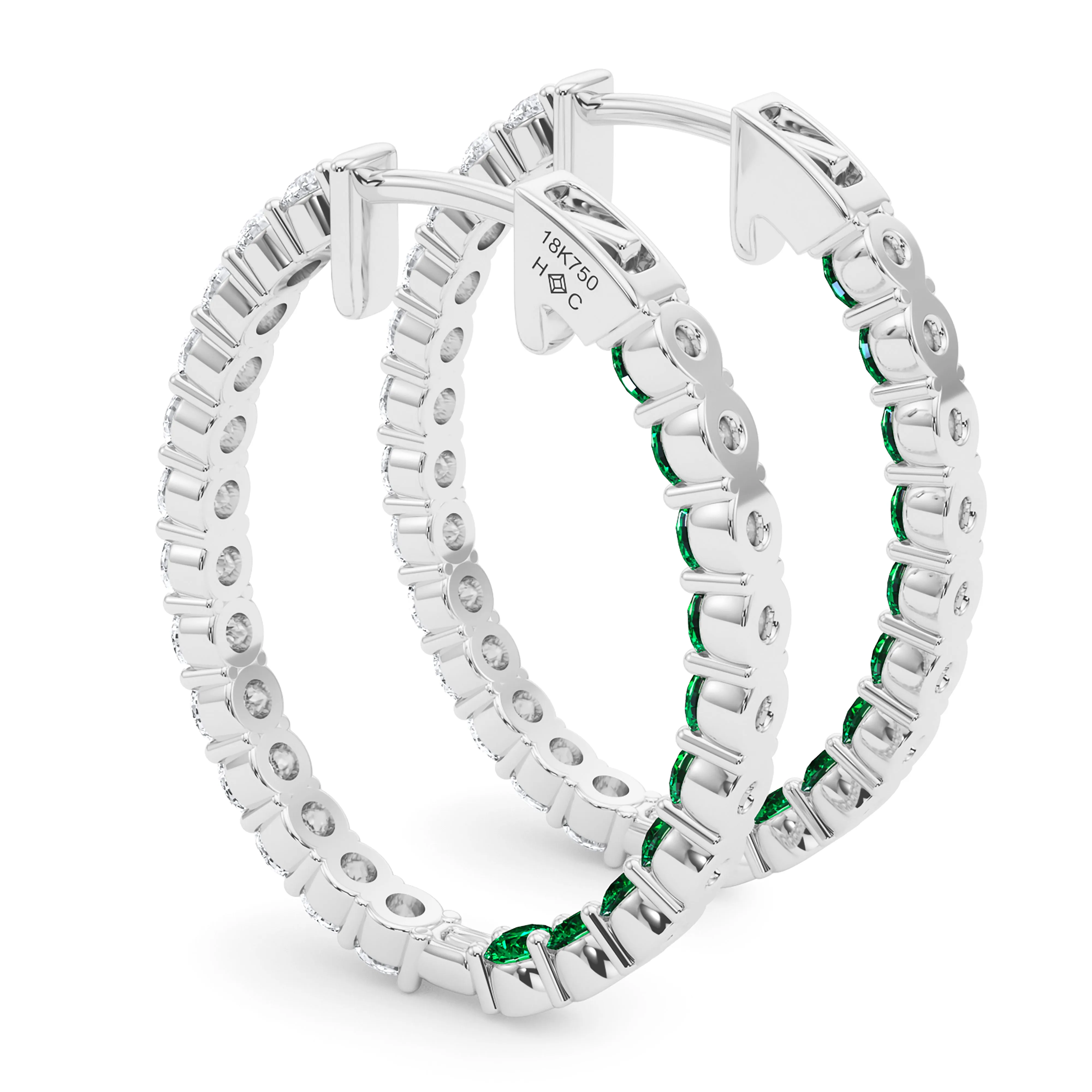 Oval Shape Diamond & Birthstone Inside Out Hoops