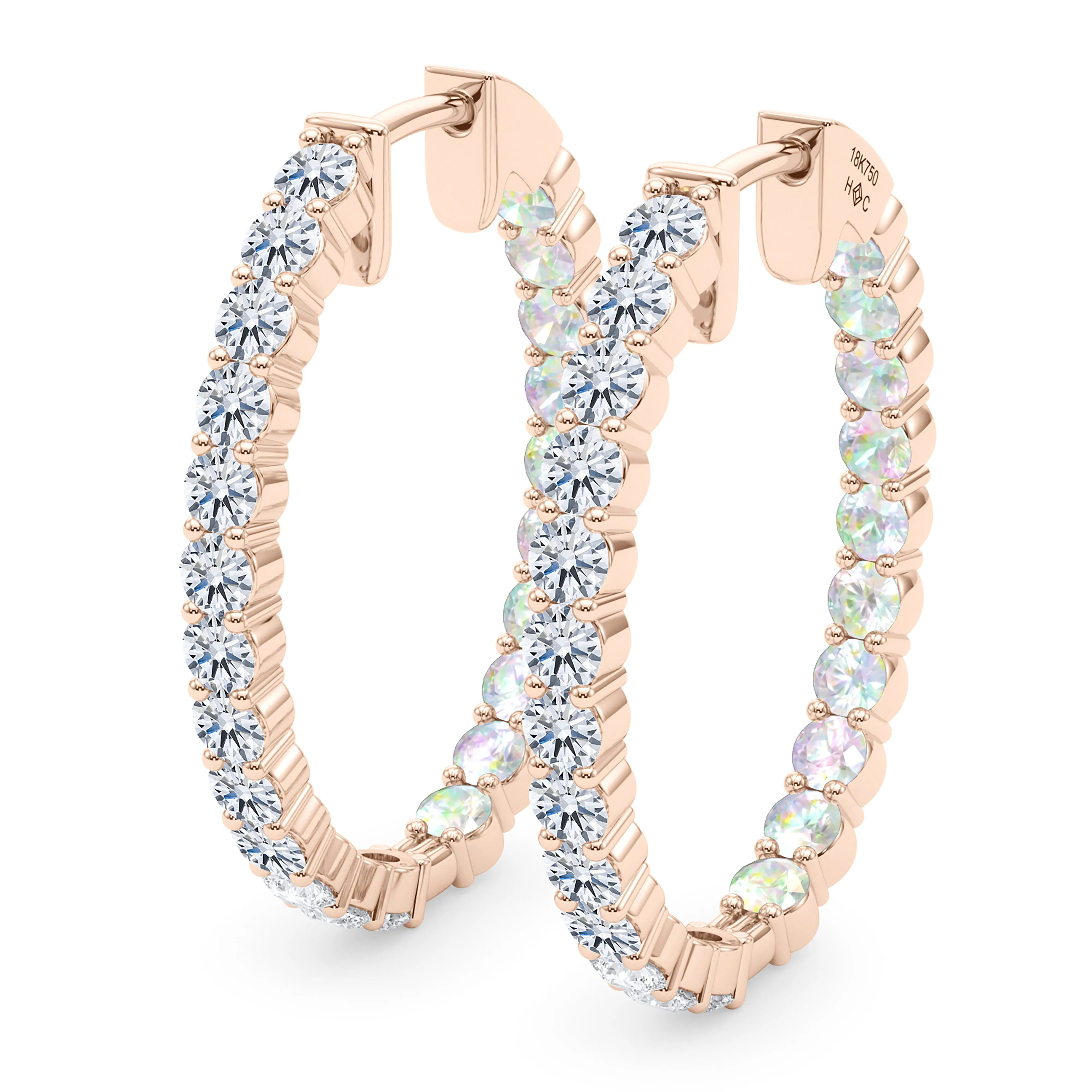 Oval Shape Diamond & Birthstone Inside Out Hoops