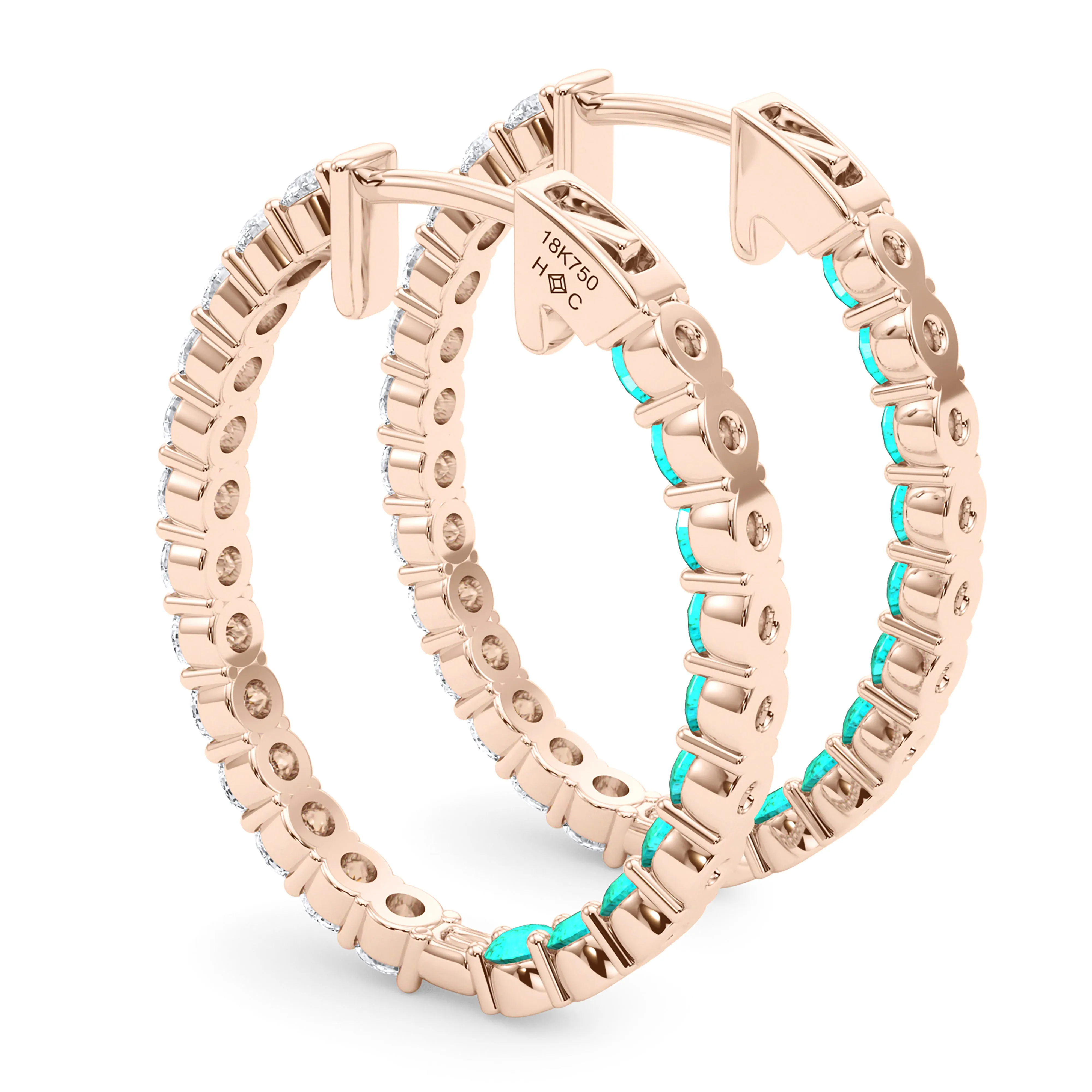 Oval Shape Diamond & Birthstone Inside Out Hoops
