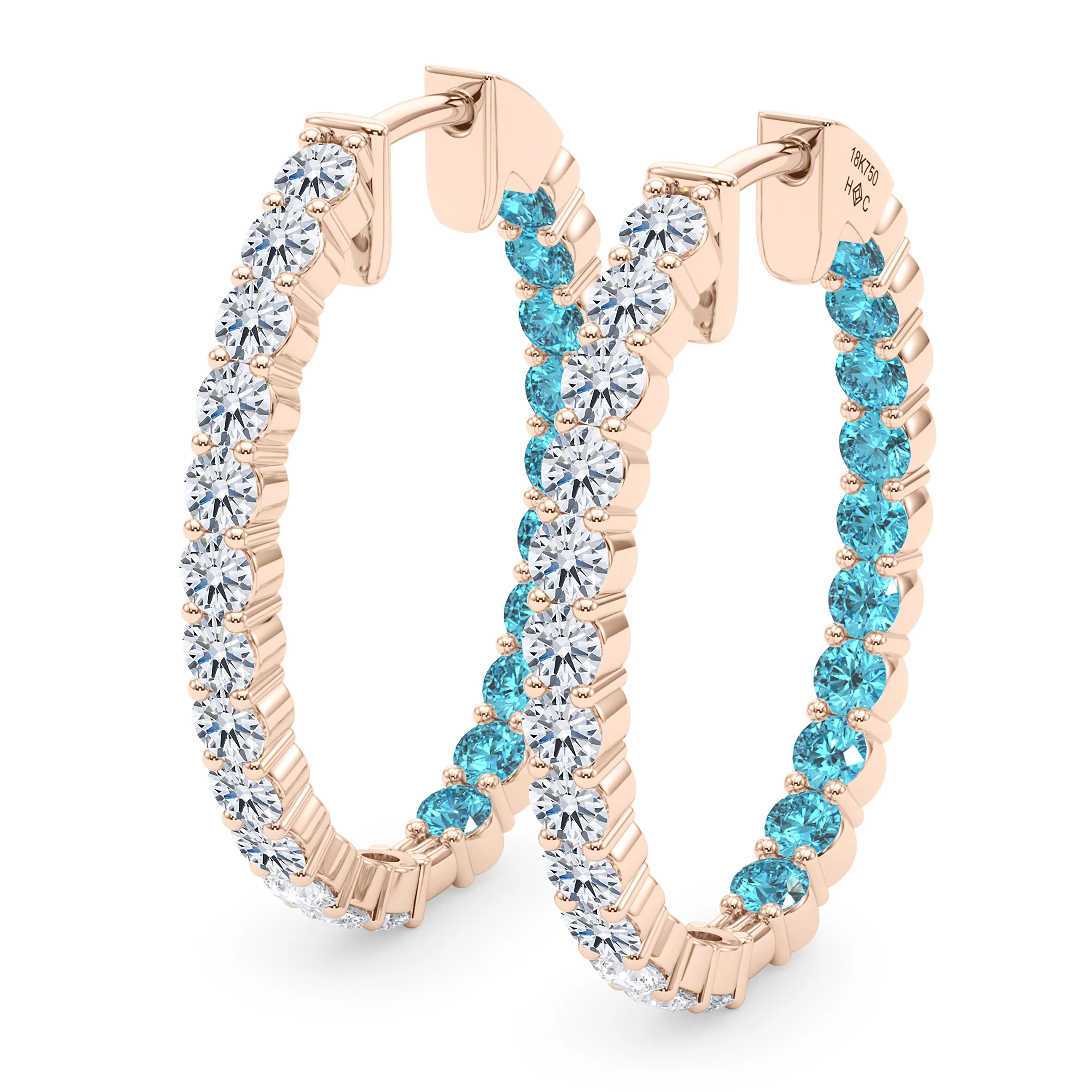 Oval Shape Diamond & Birthstone Inside Out Hoops