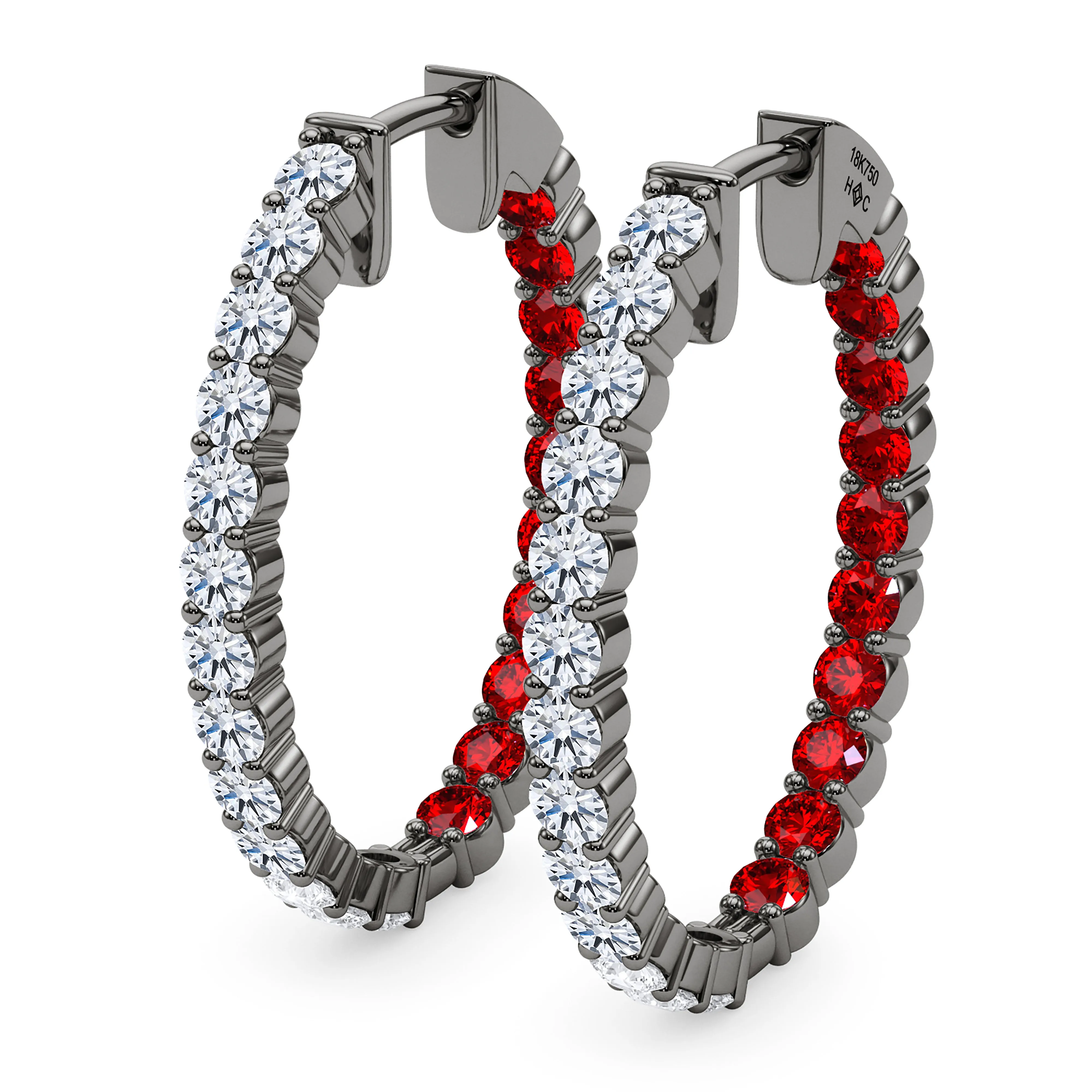 Oval Shape Diamond & Birthstone Inside Out Hoops