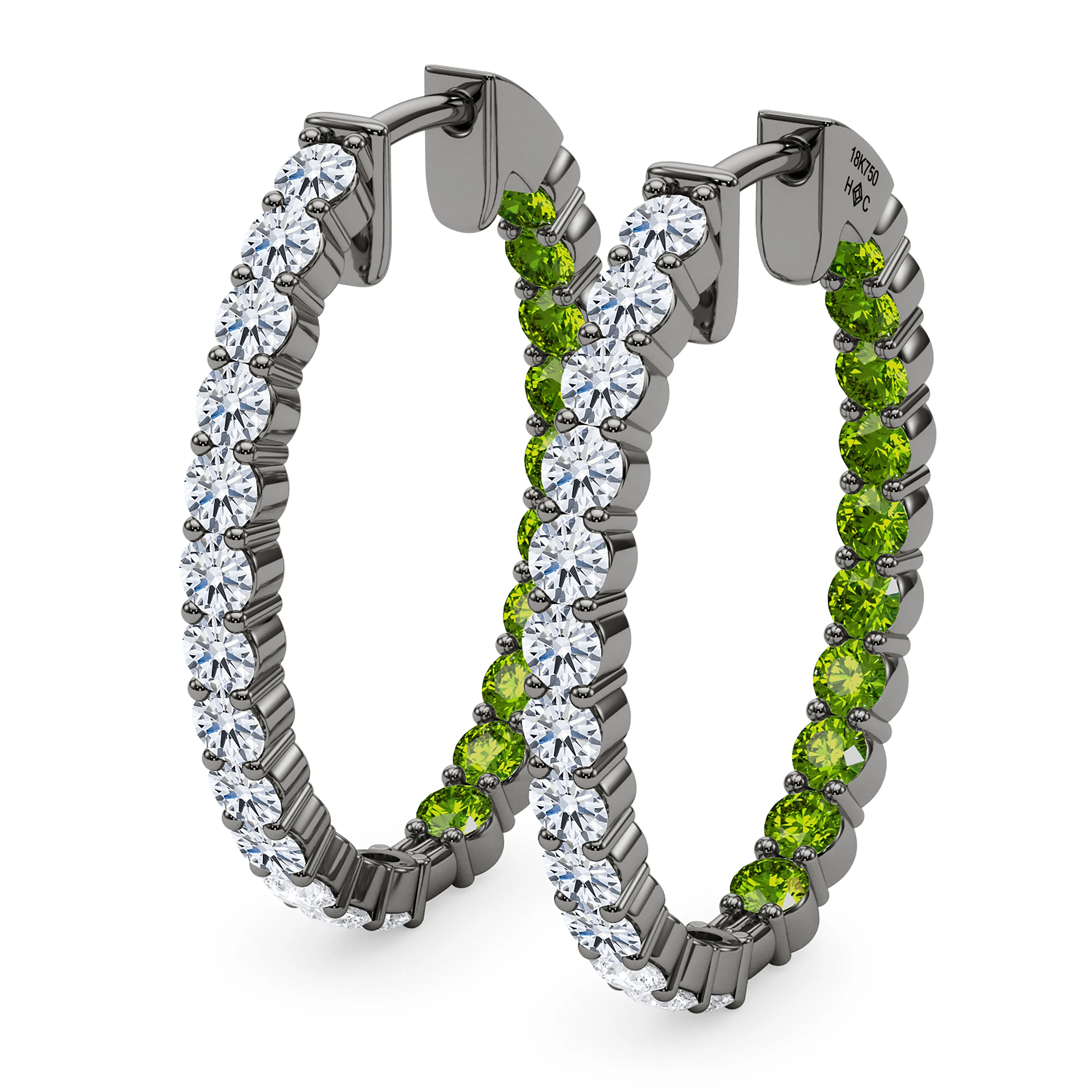 Oval Shape Diamond & Birthstone Inside Out Hoops