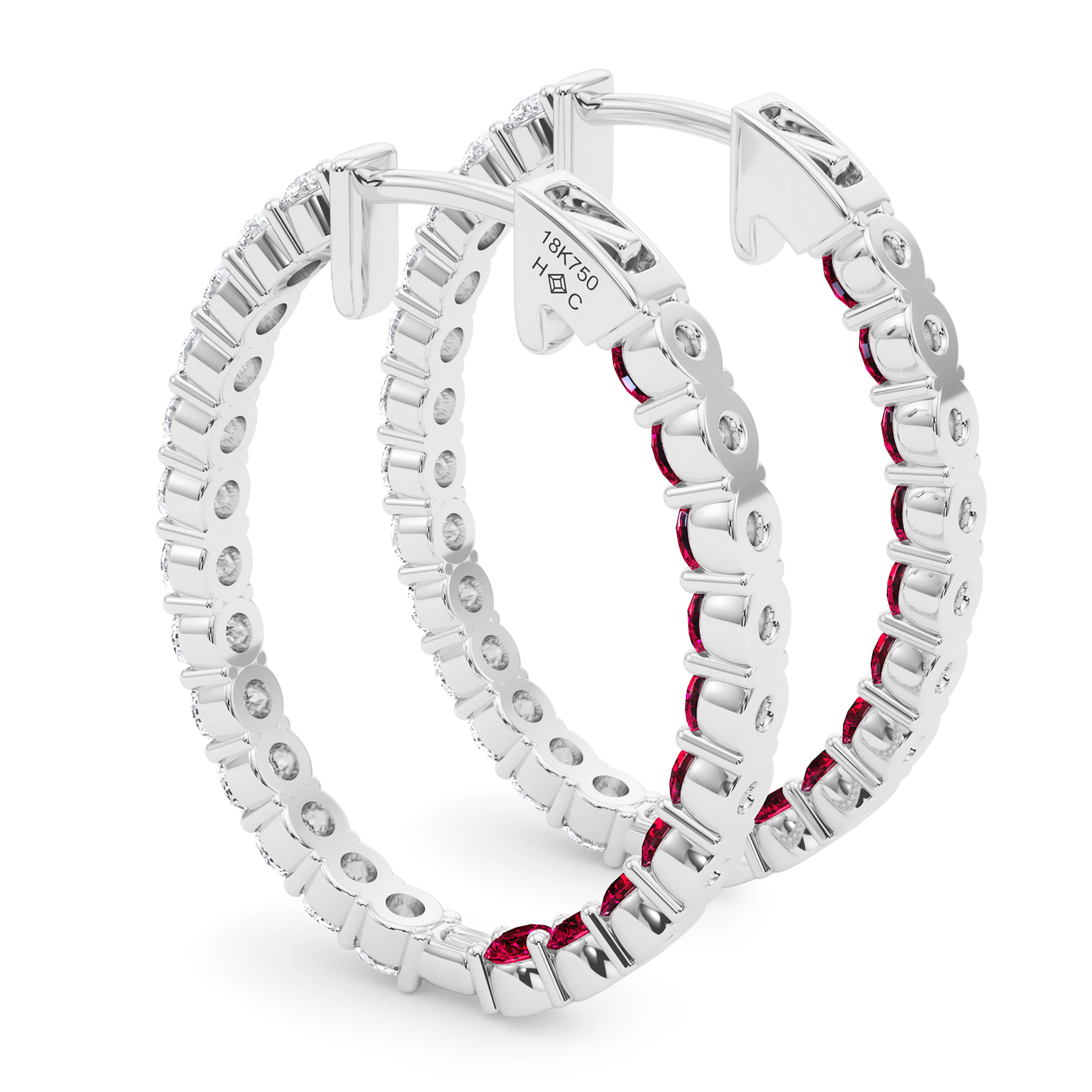 Oval Shape Diamond & Birthstone Inside Out Hoops