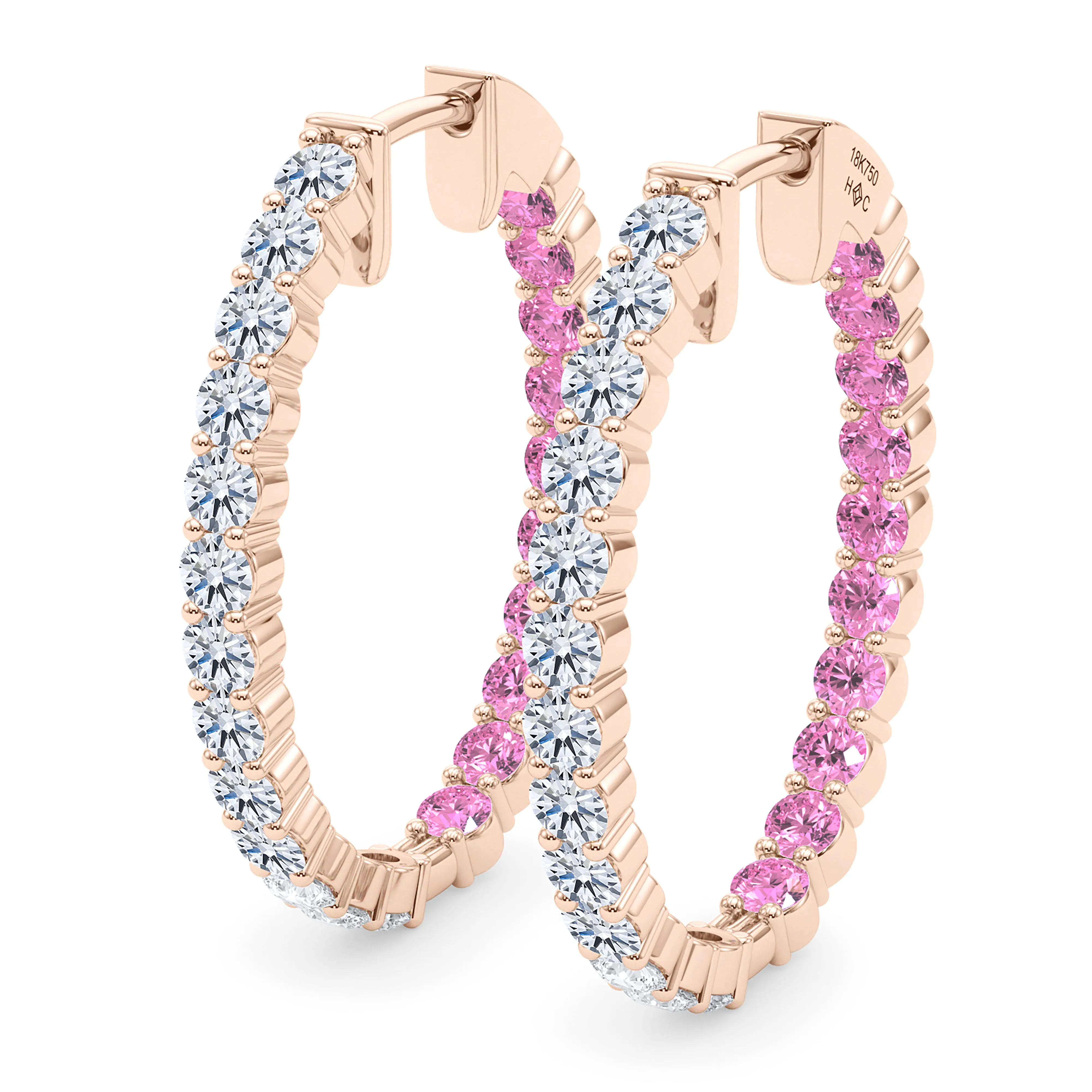Oval Shape Diamond & Birthstone Inside Out Hoops