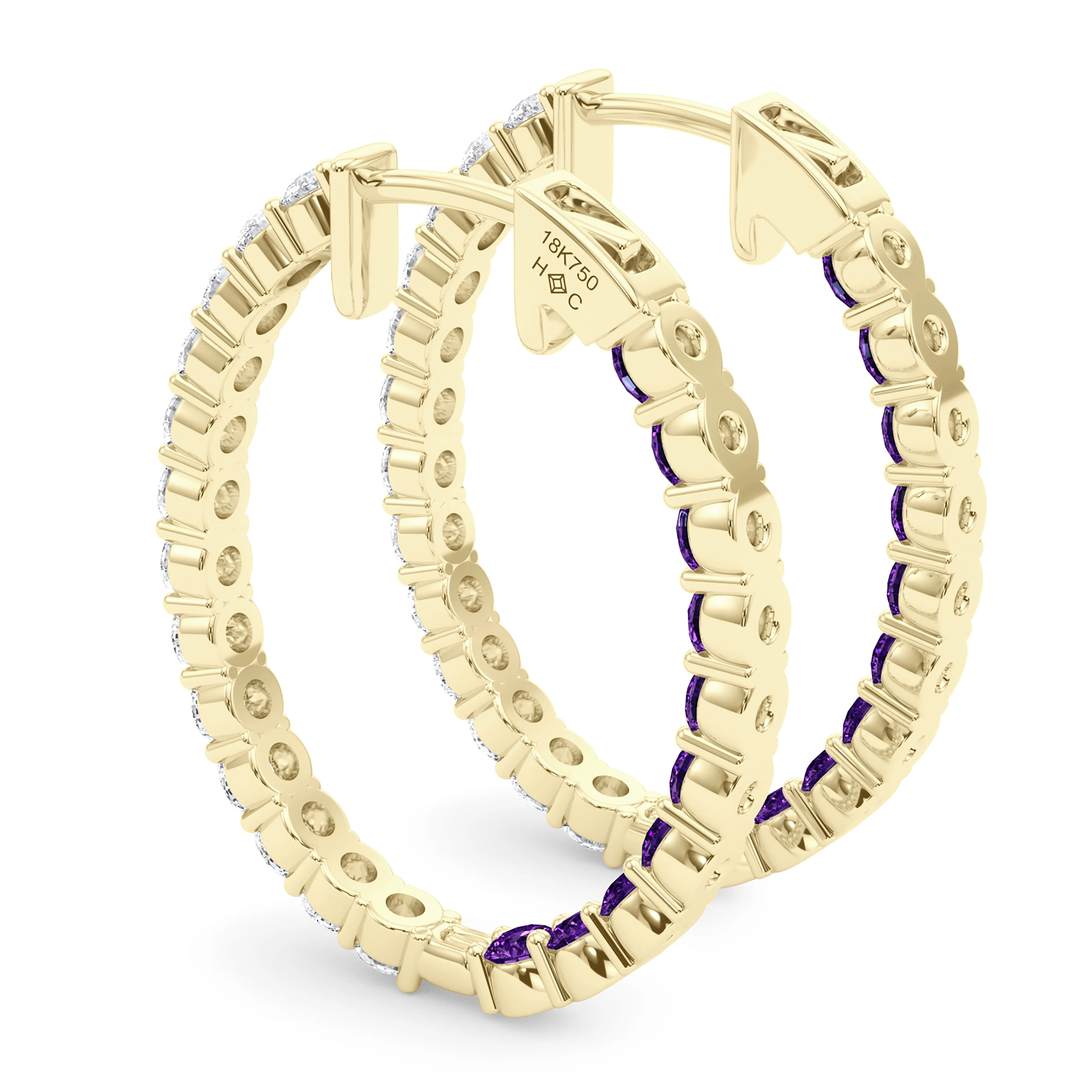 Oval Shape Diamond & Birthstone Inside Out Hoops