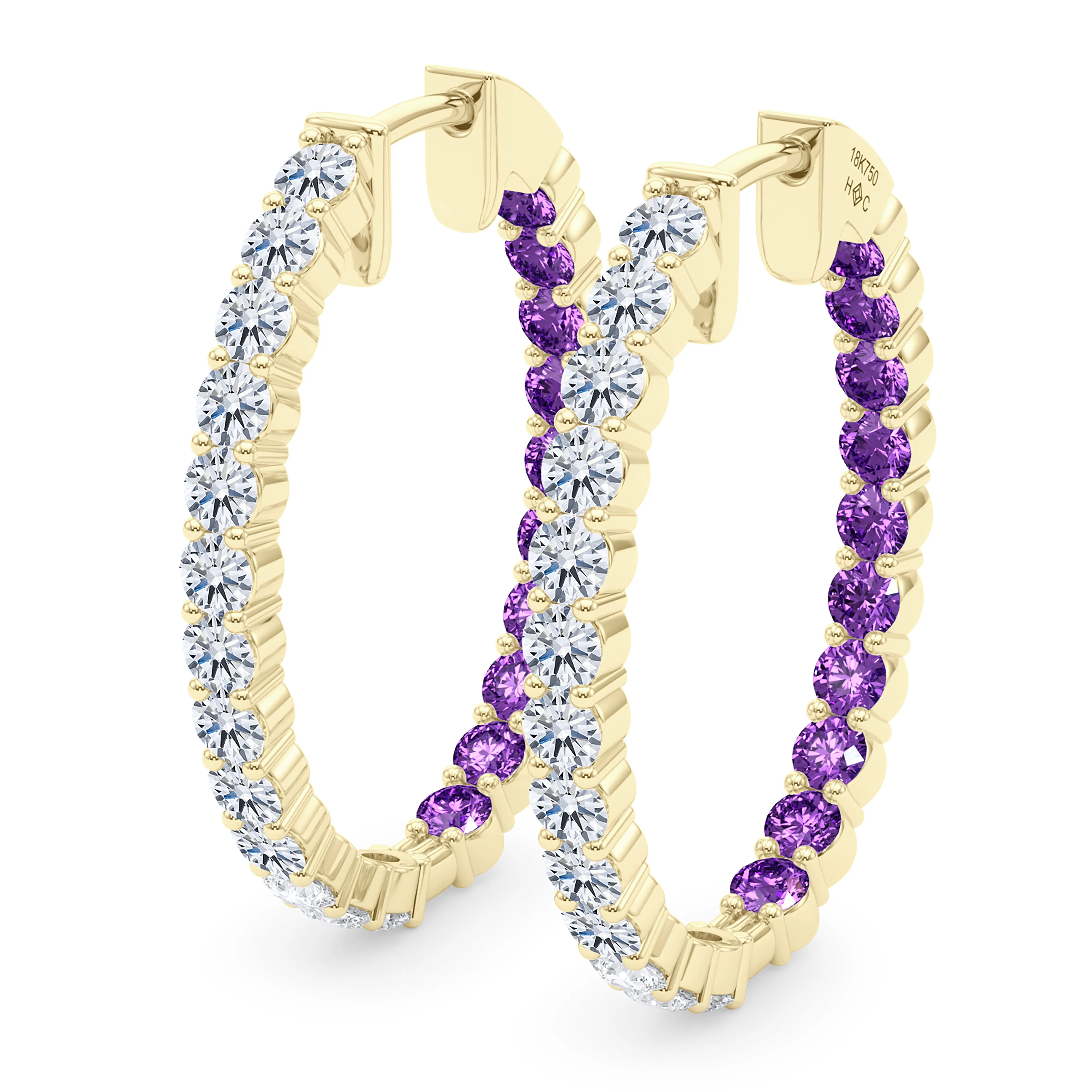 Oval Shape Diamond & Birthstone Inside Out Hoops