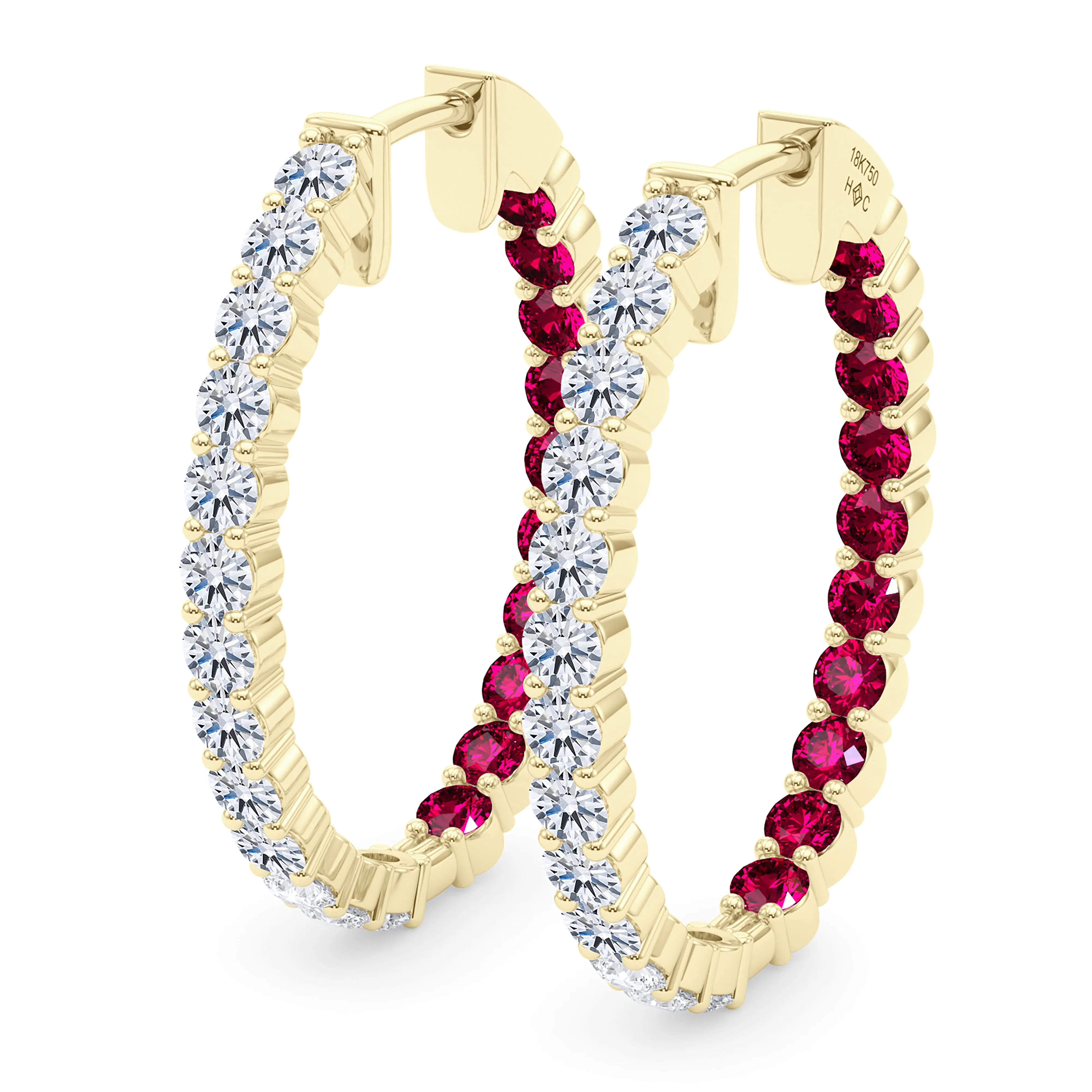 Oval Shape Diamond & Birthstone Inside Out Hoops