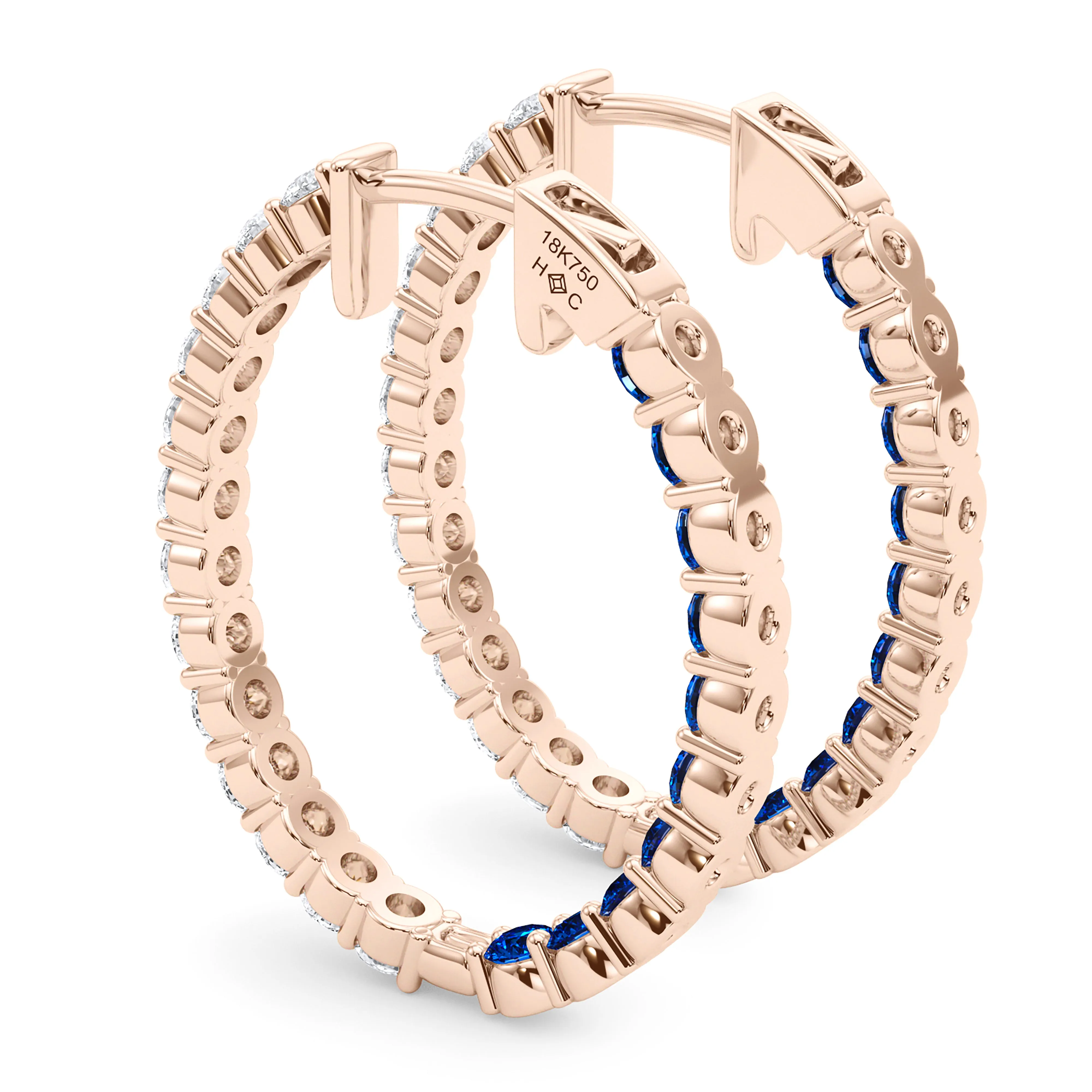 Oval Shape Diamond & Birthstone Inside Out Hoops