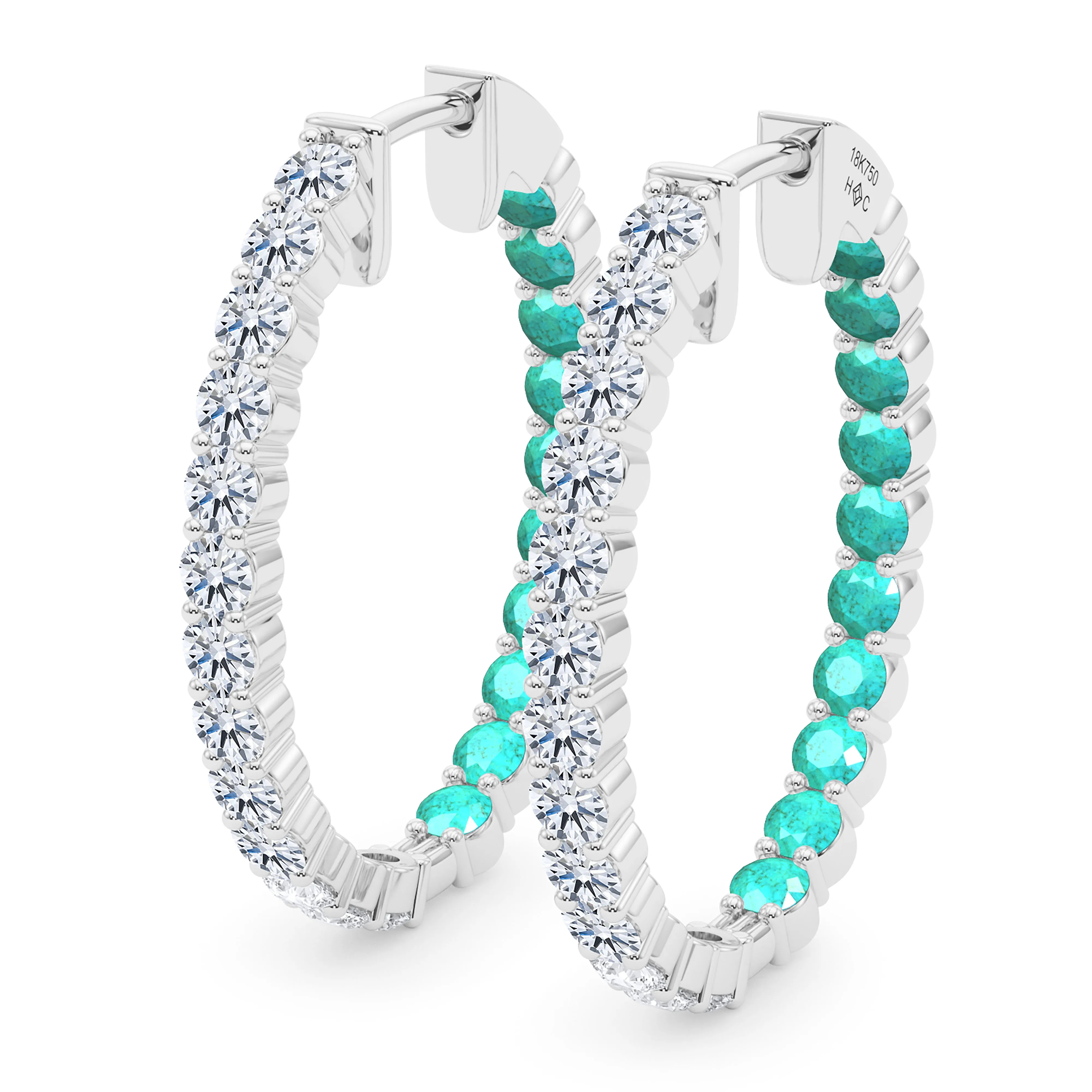 Oval Shape Diamond & Birthstone Inside Out Hoops