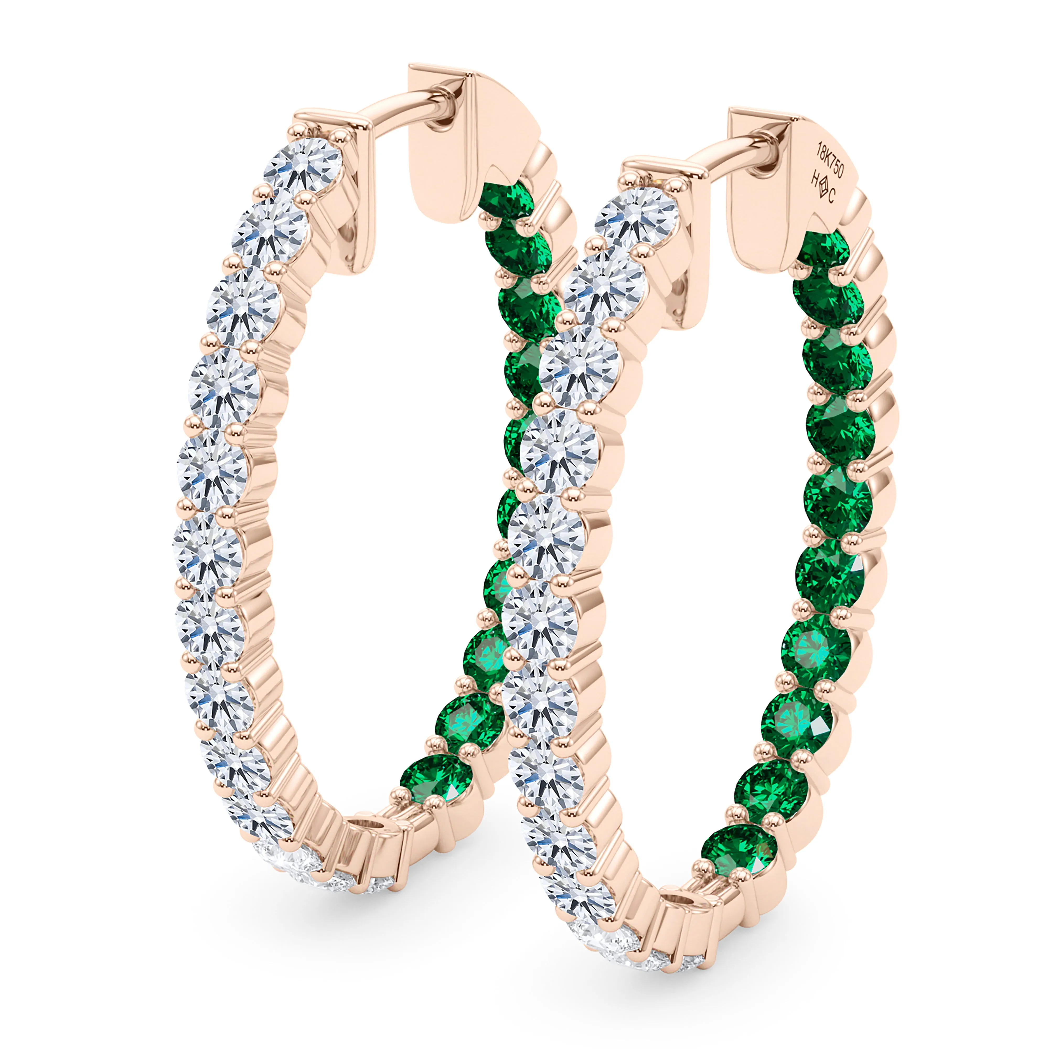 Oval Shape Diamond & Birthstone Inside Out Hoops