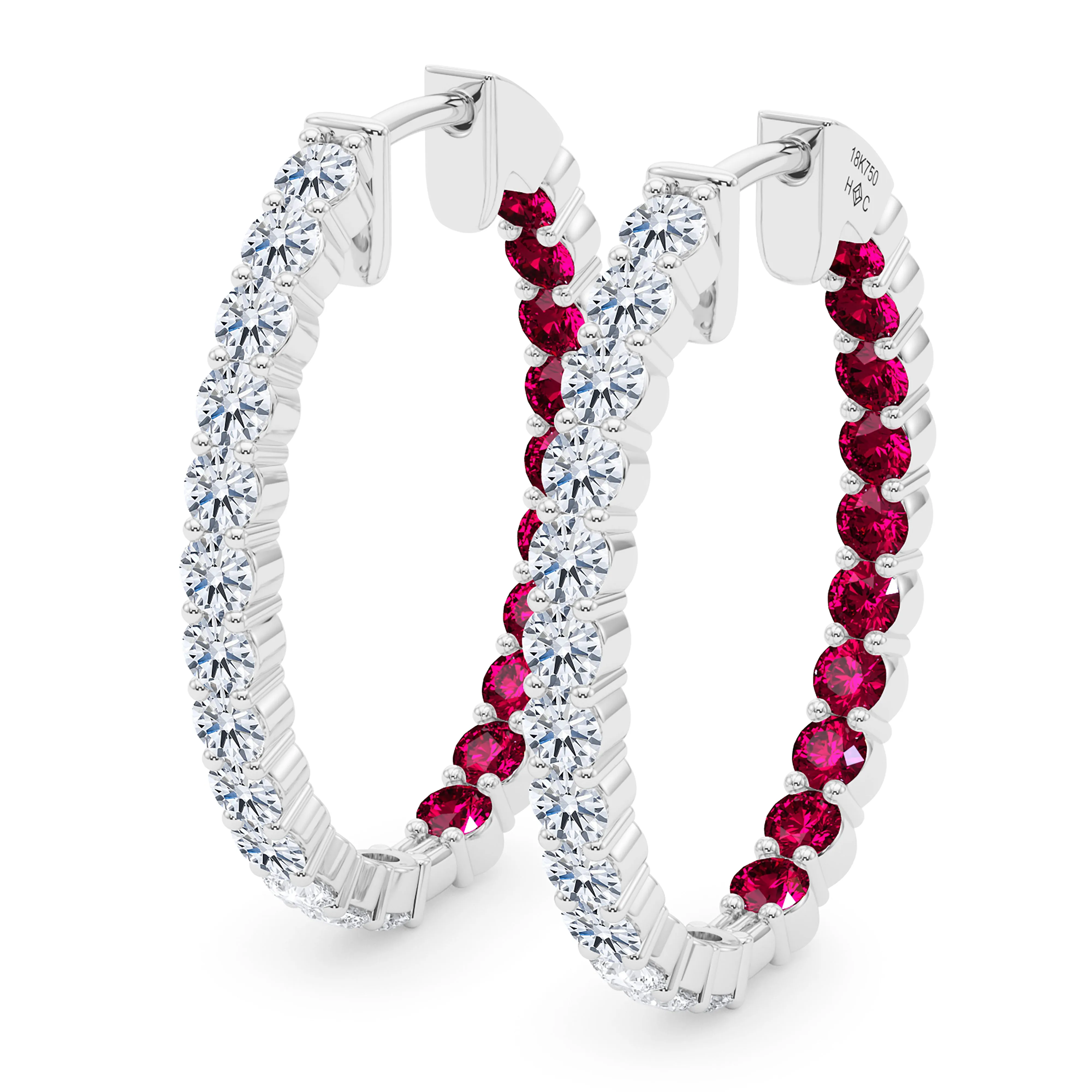 Oval Shape Diamond & Birthstone Inside Out Hoops