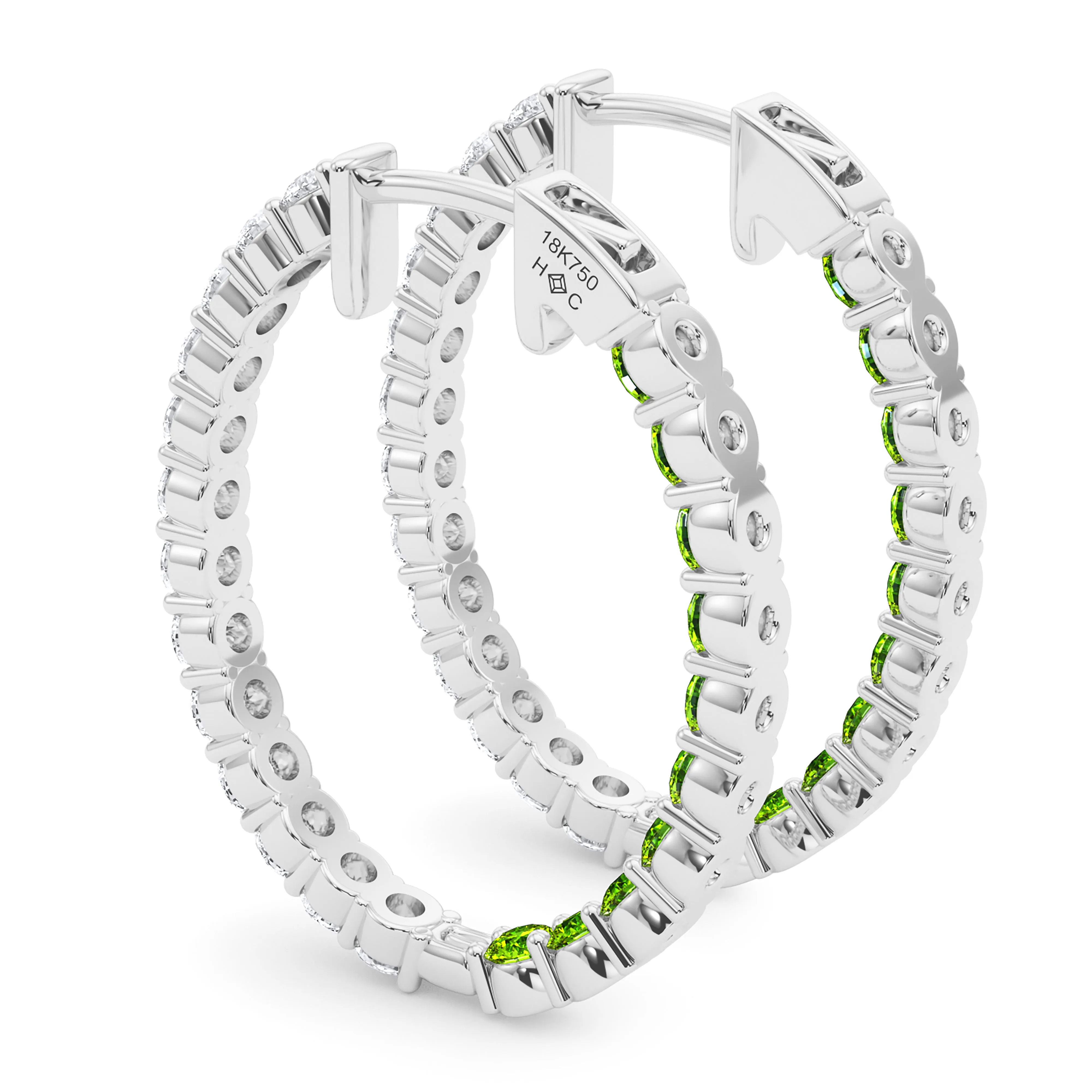Oval Shape Diamond & Birthstone Inside Out Hoops
