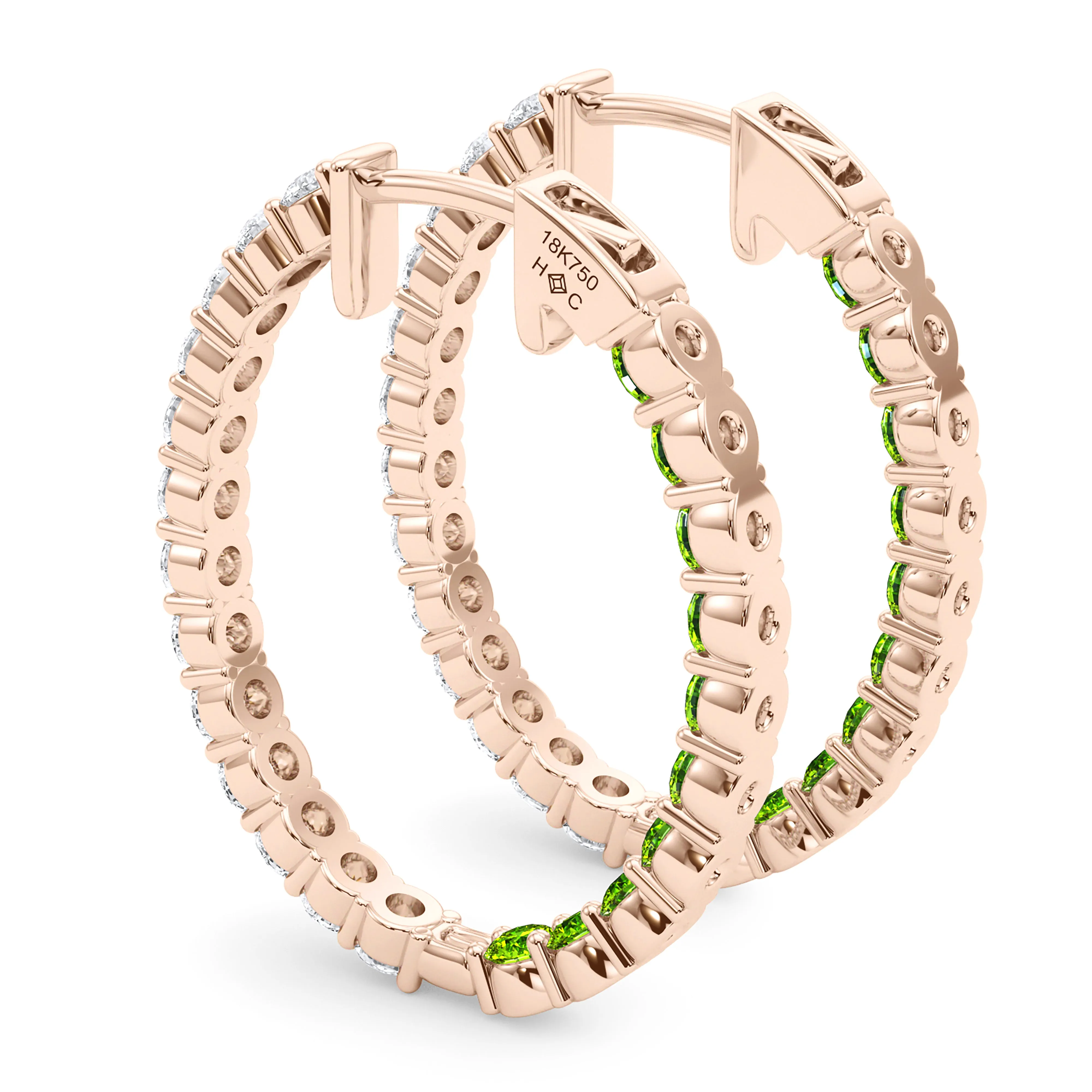 Oval Shape Diamond & Birthstone Inside Out Hoops