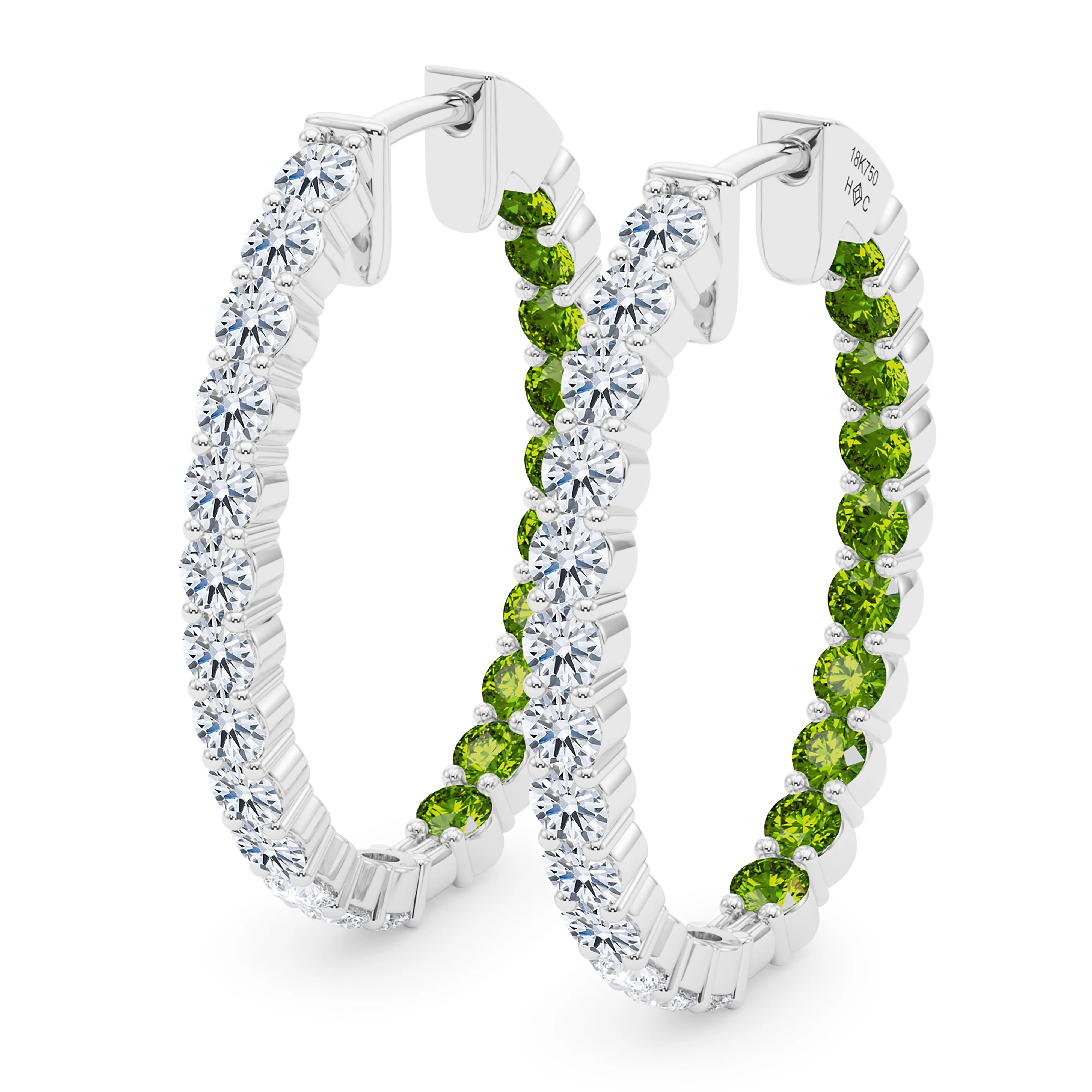 Oval Shape Diamond & Birthstone Inside Out Hoops