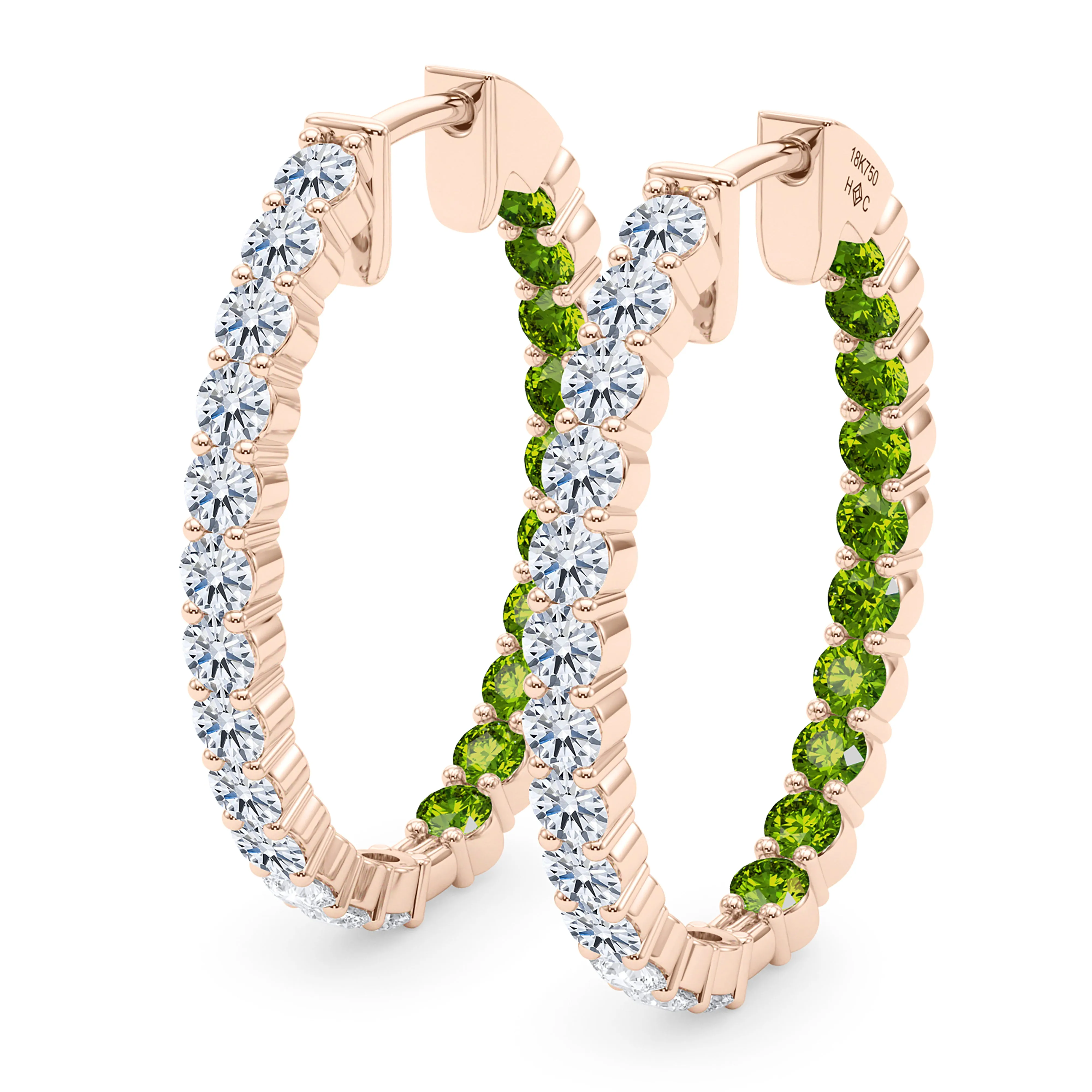 Oval Shape Diamond & Birthstone Inside Out Hoops