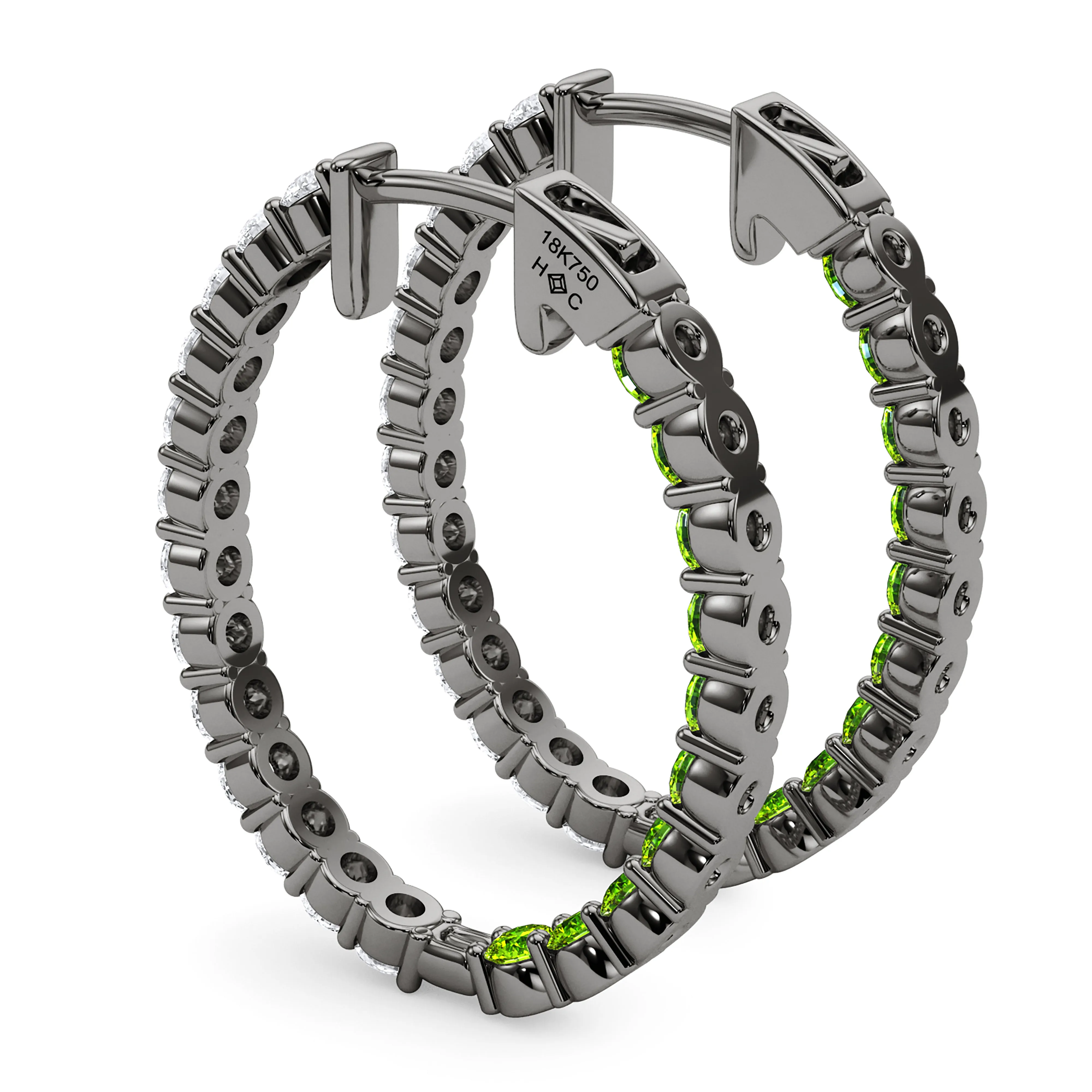Oval Shape Diamond & Birthstone Inside Out Hoops